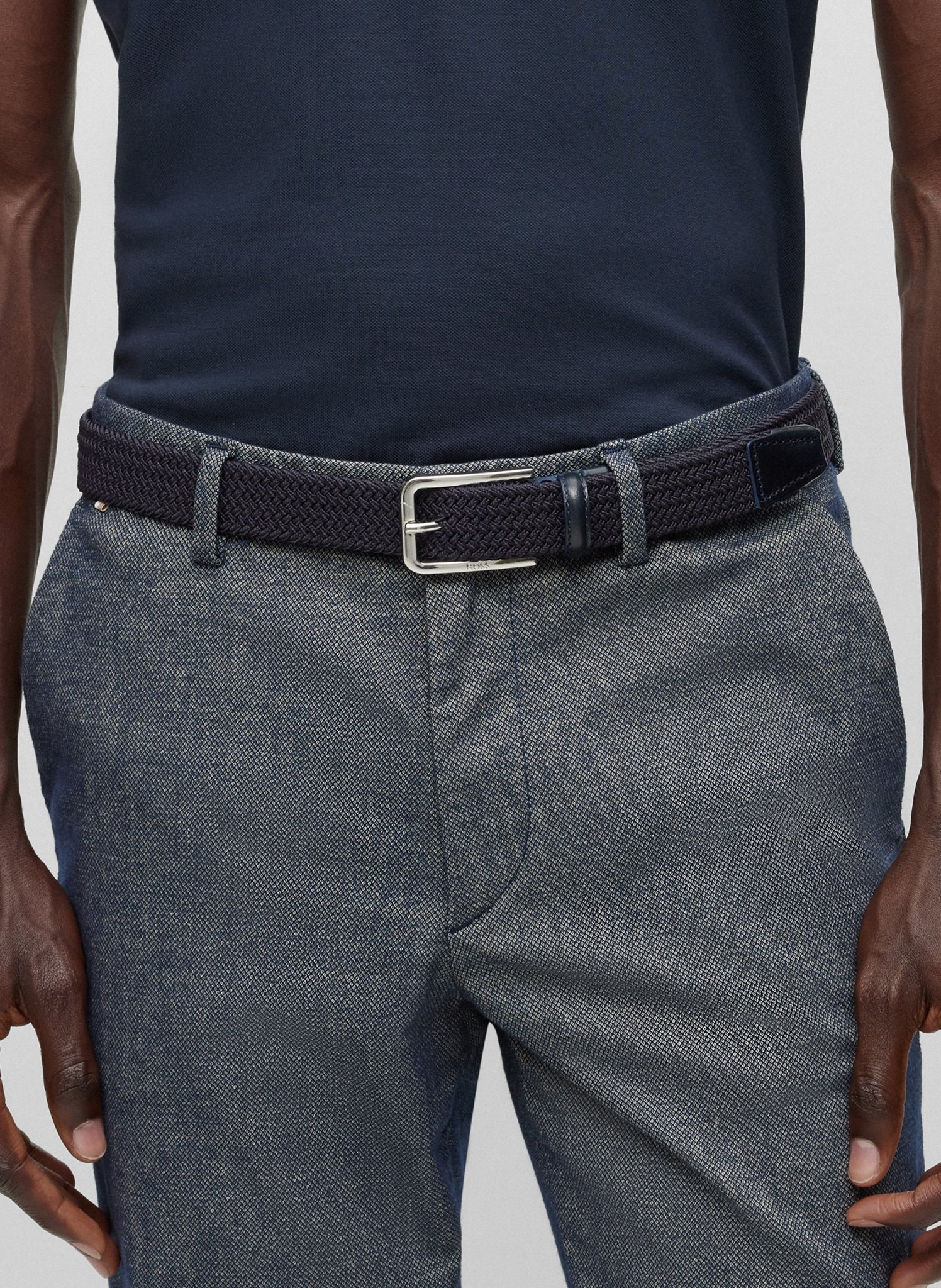 Ceinture tissée avec garnitures en cuir BOSS Bleu