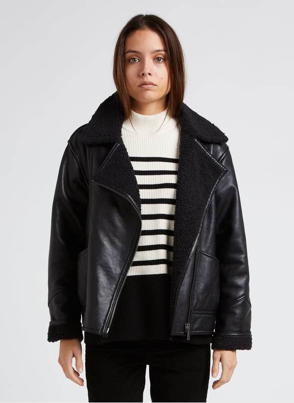 Manteau droit col classique en cuir folio Noir by MAISON 123 MAISON 123 Manteau droit col classique en cuir folio Noir