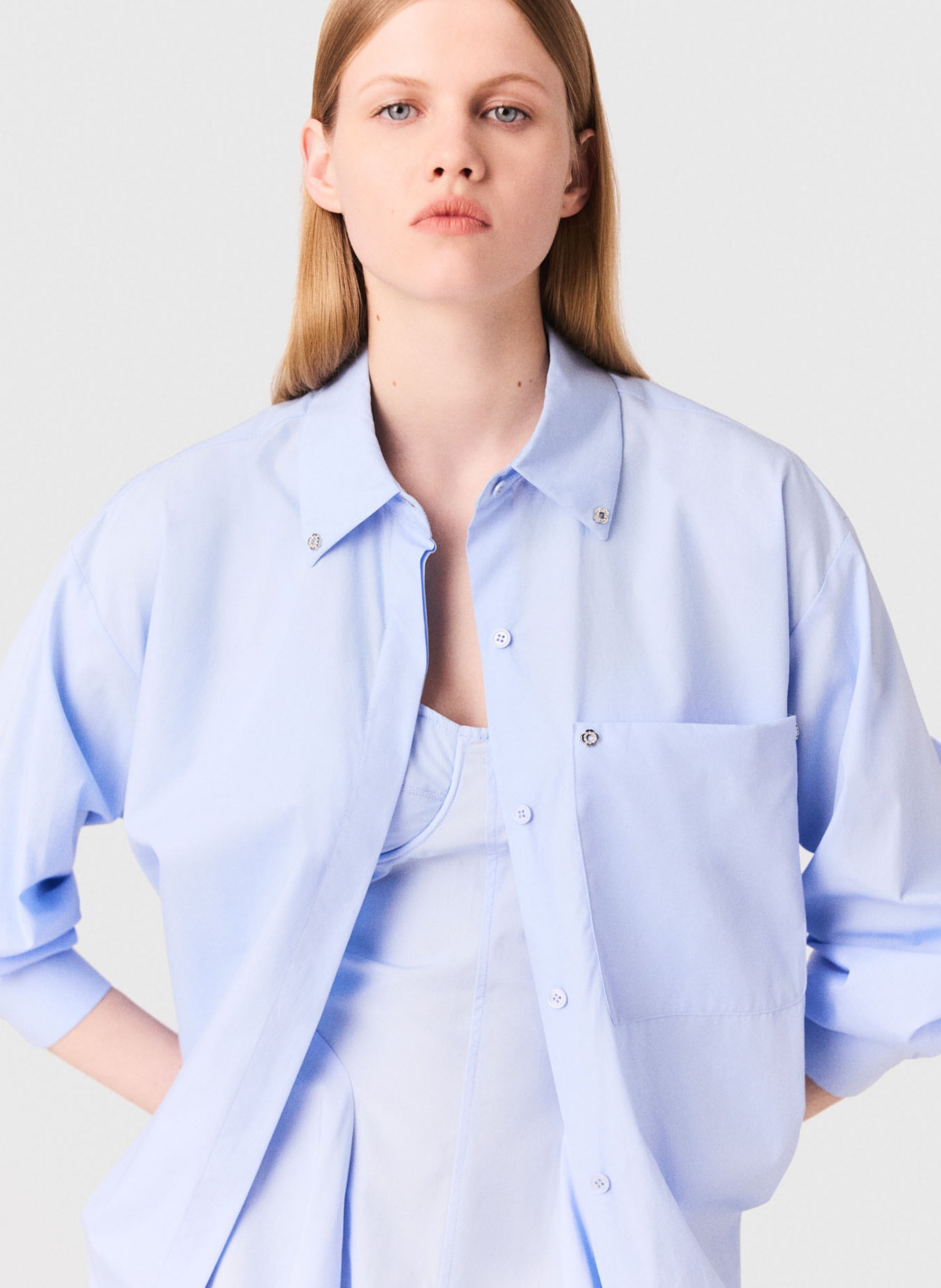 Chemise droite unie en coton MAJE Bleu