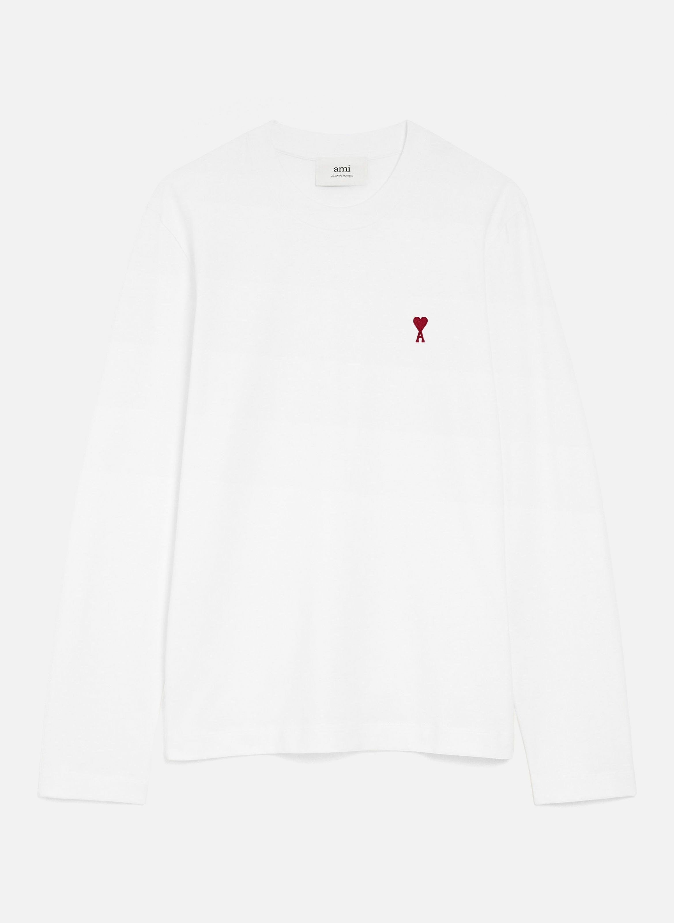 AMI PARIS T-shirt manches longues ami de coeur rouge unisexe Blanc