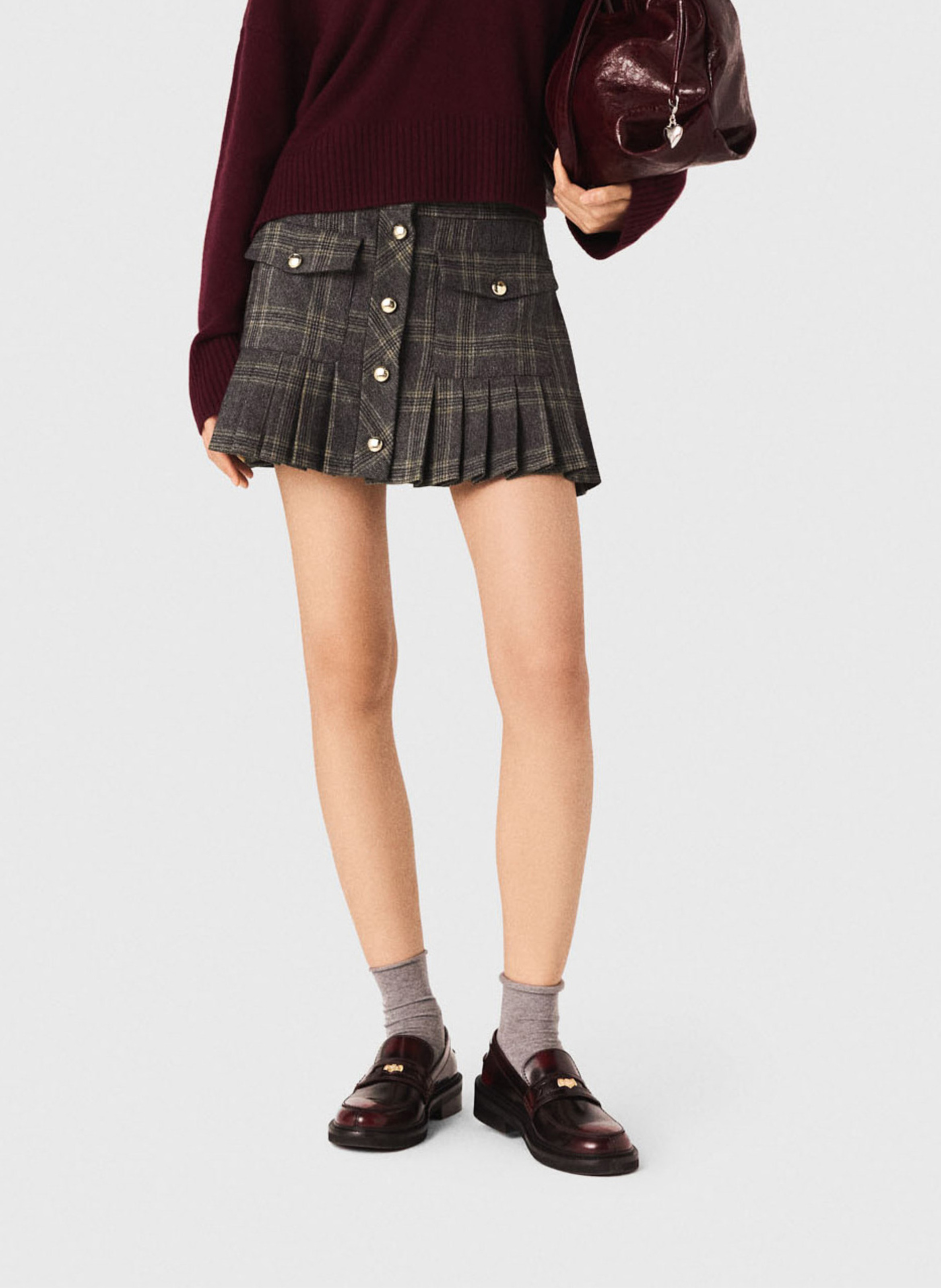 Jupe courte à carreaux MAJE Gris