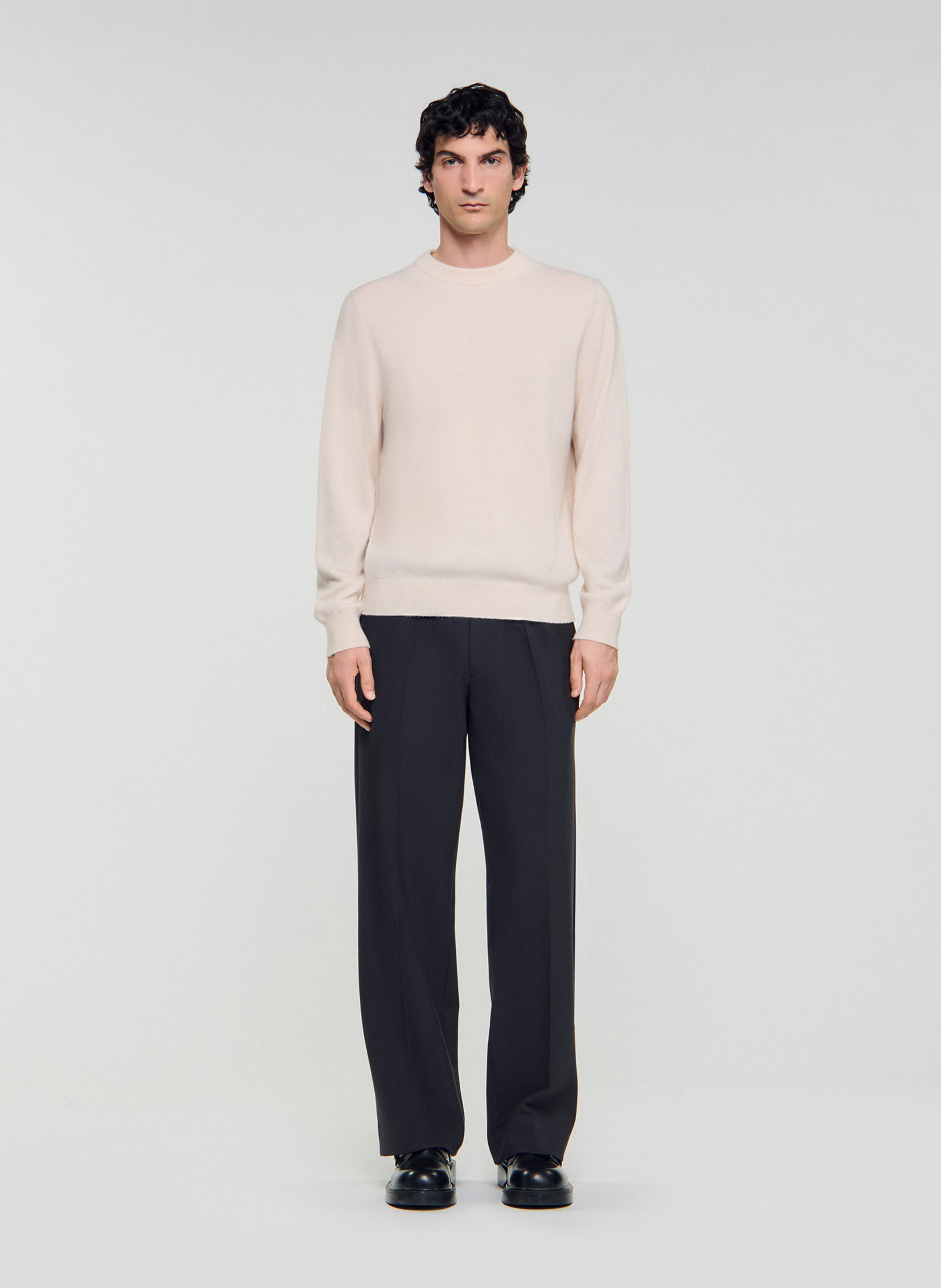 Pull col rond regular-fit en cachemire SANDRO Blanc