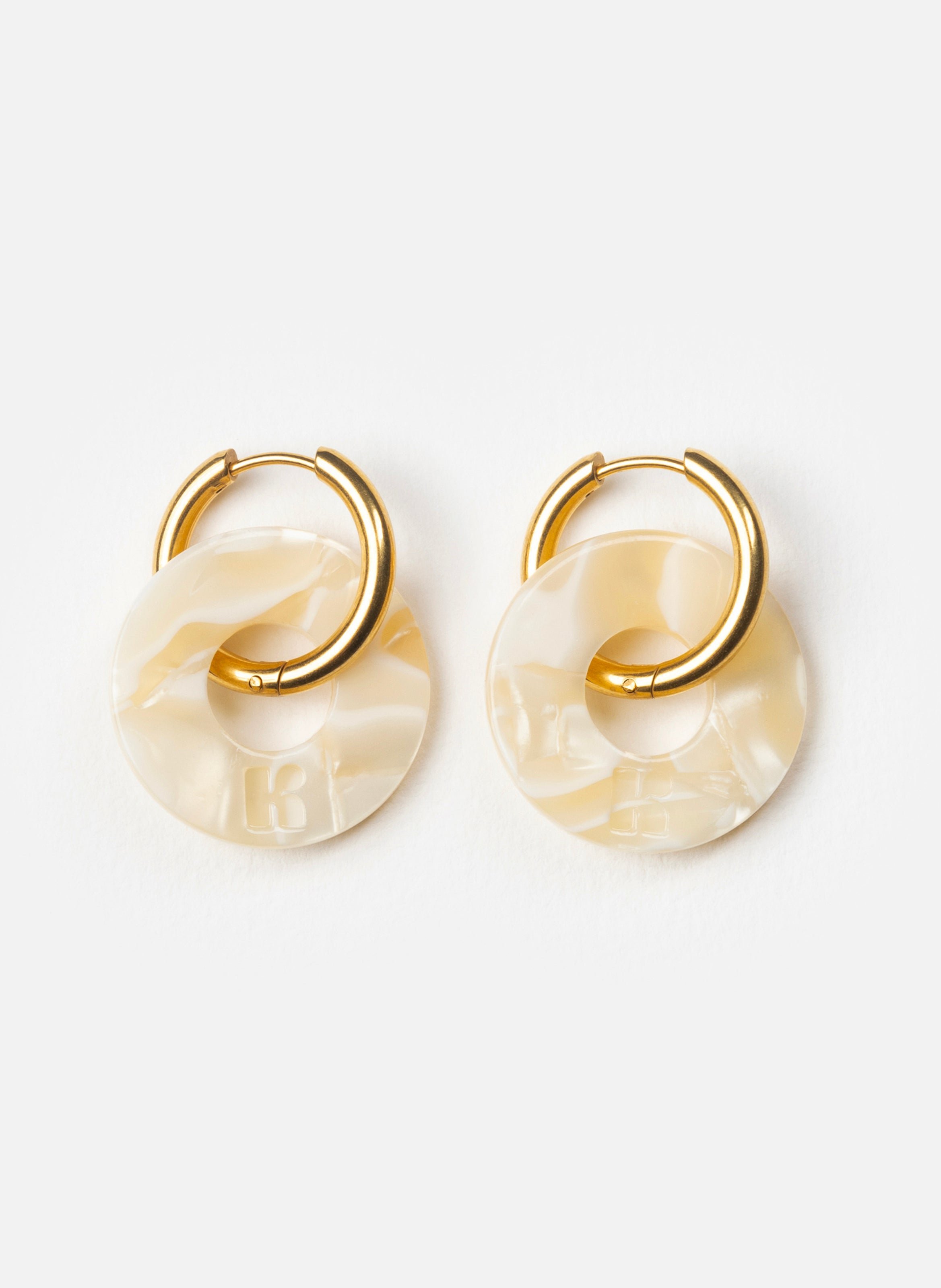 Boucles d'oreilles donuts avec anneaux en acier inoxydable doré KURAGE GINZA Beige