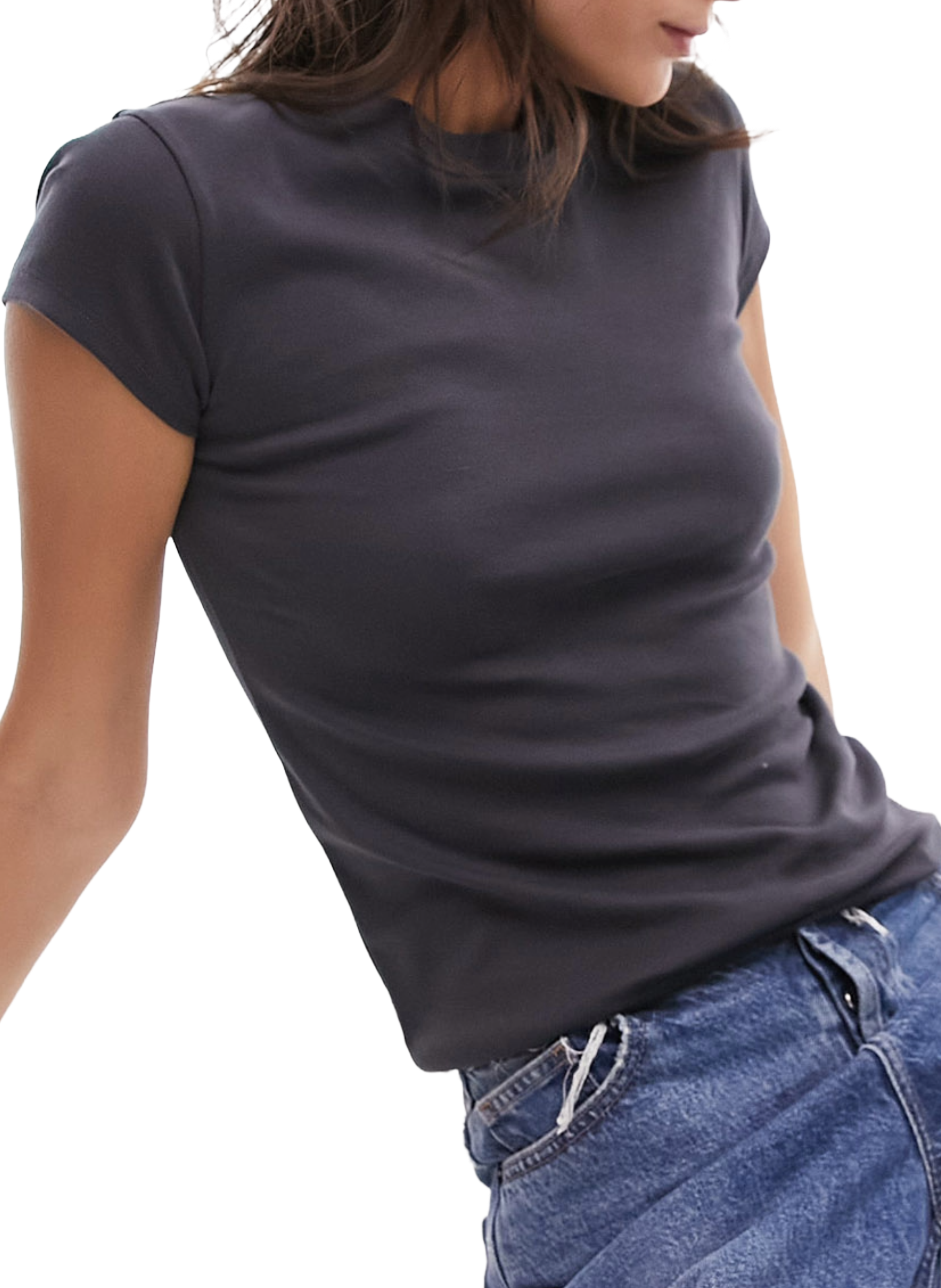 TOPSHOP T-shirt col rond en coton Gris