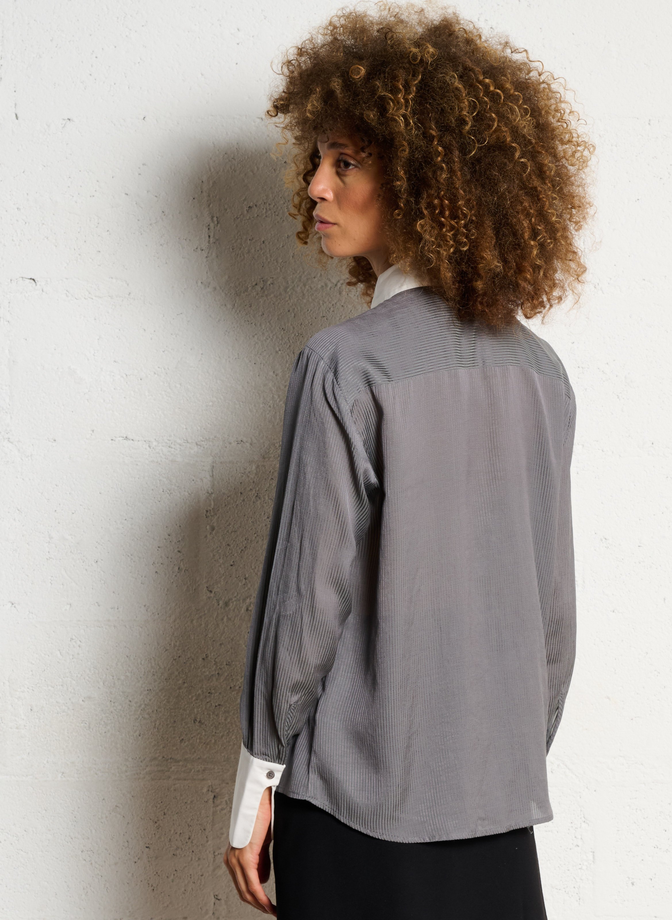 Chemise à rayures col classique IKKS Gris