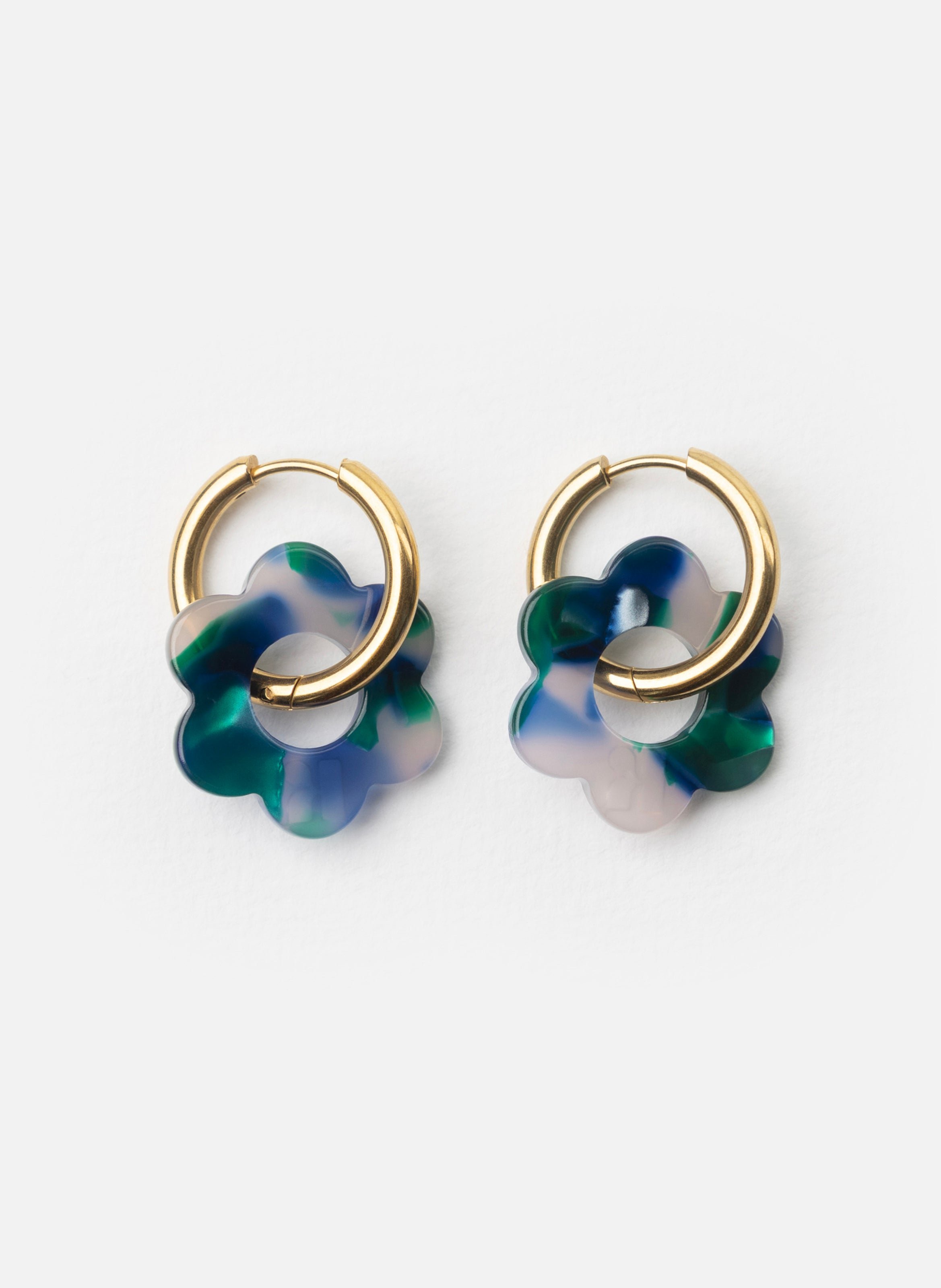 Boucles d'oreilles Baby Fleurette avec anneaux en acier inoxydable doré KURAGE GINZA Bleu
