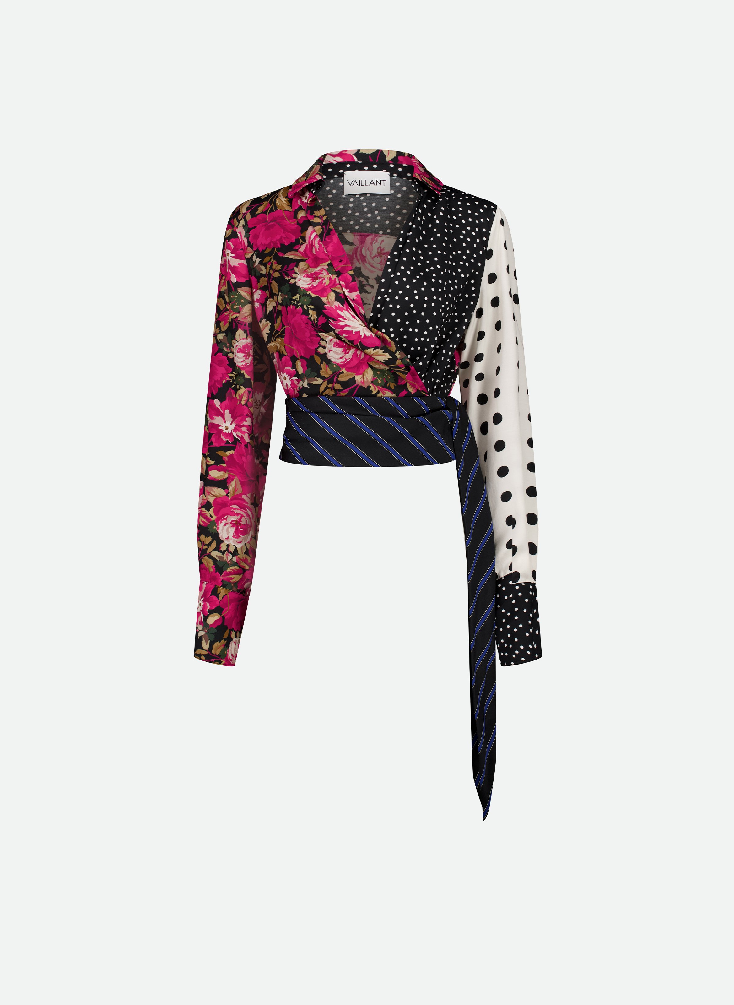 Chemise portée en twill soyeux patchwork drapé VAILLANT Multicolore