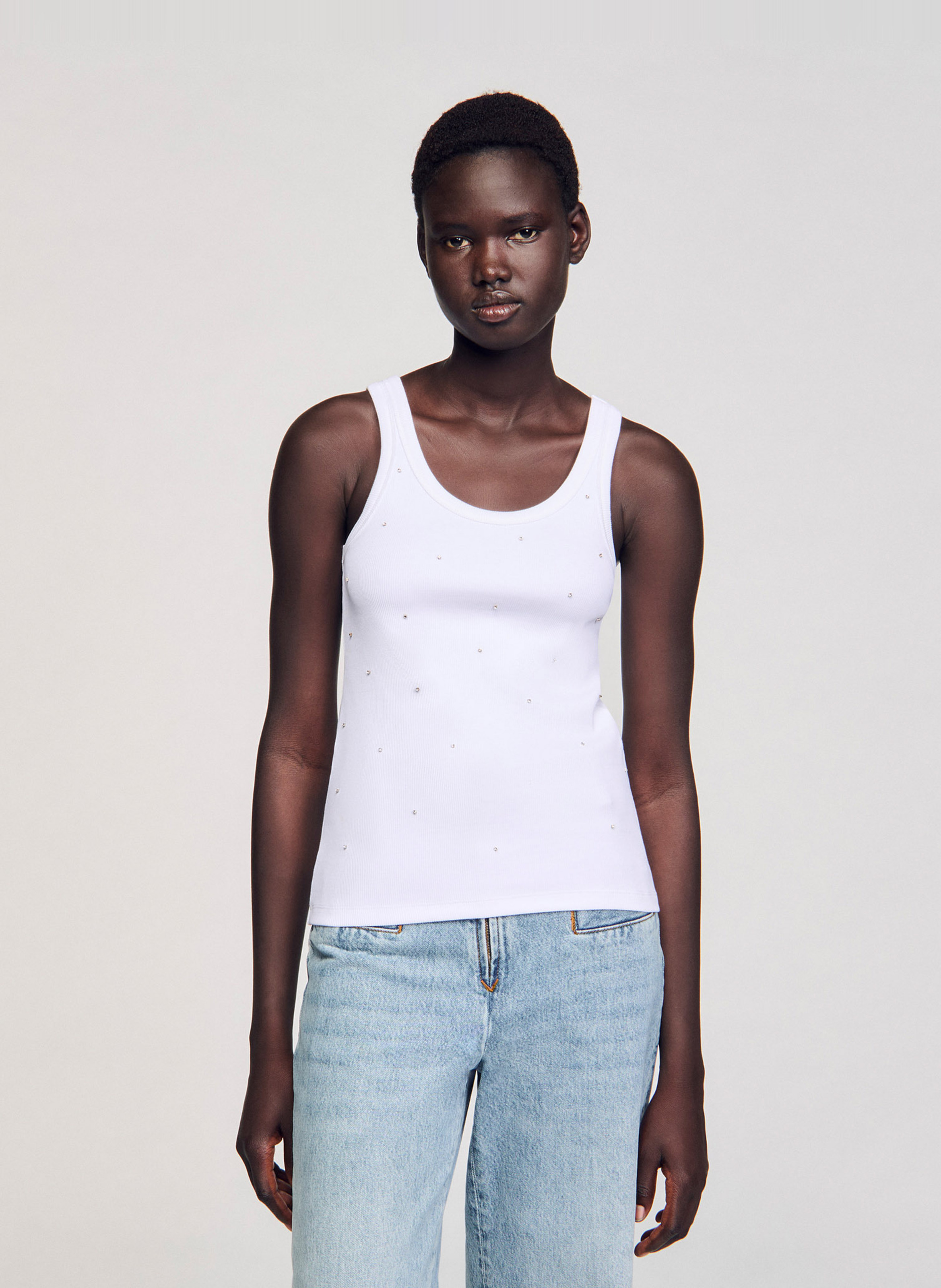 SANDRO Débardeur strassé en coton Blanc