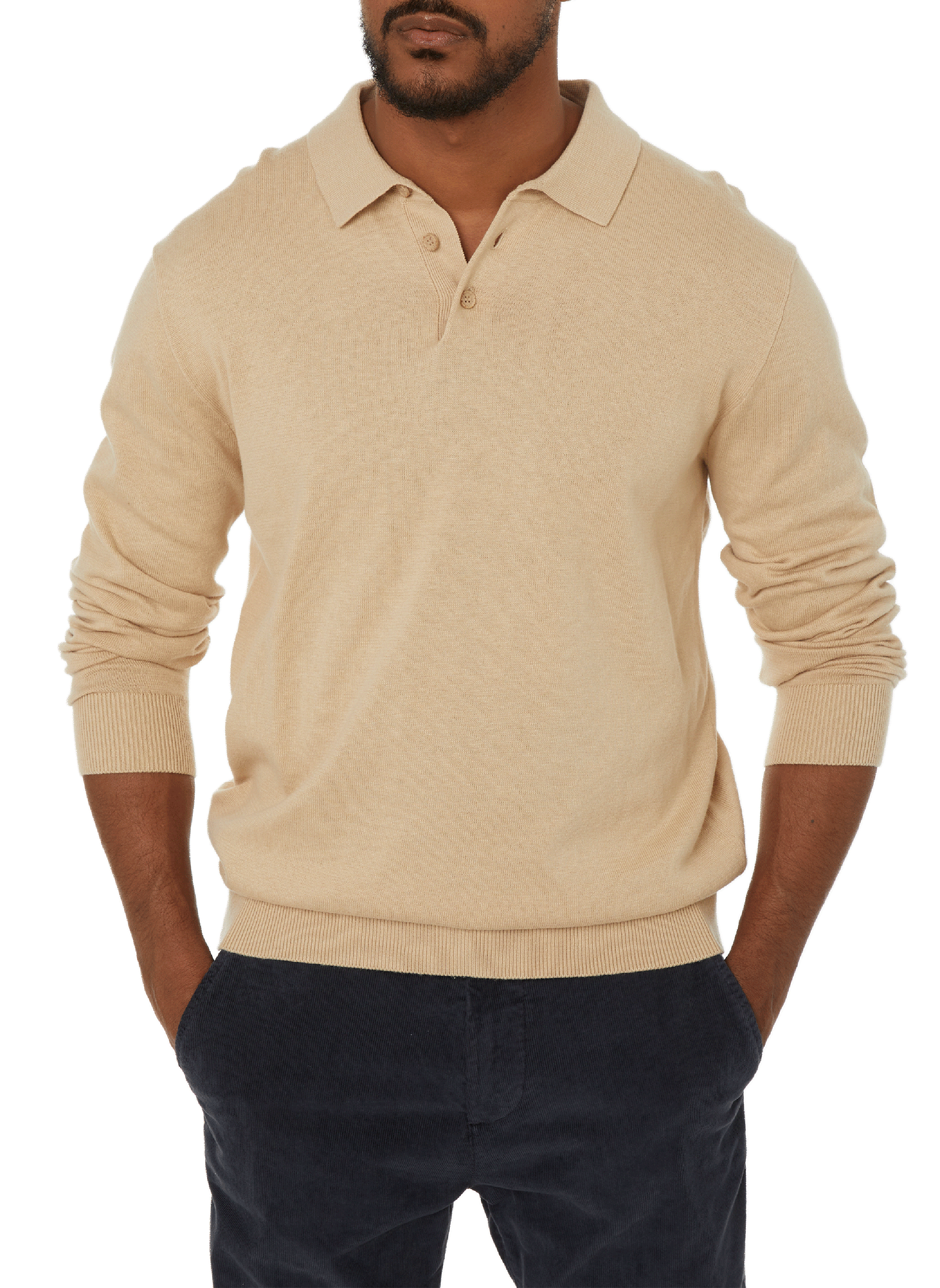 Long-sleeved cotton polo shirt  ESPRIT Beige