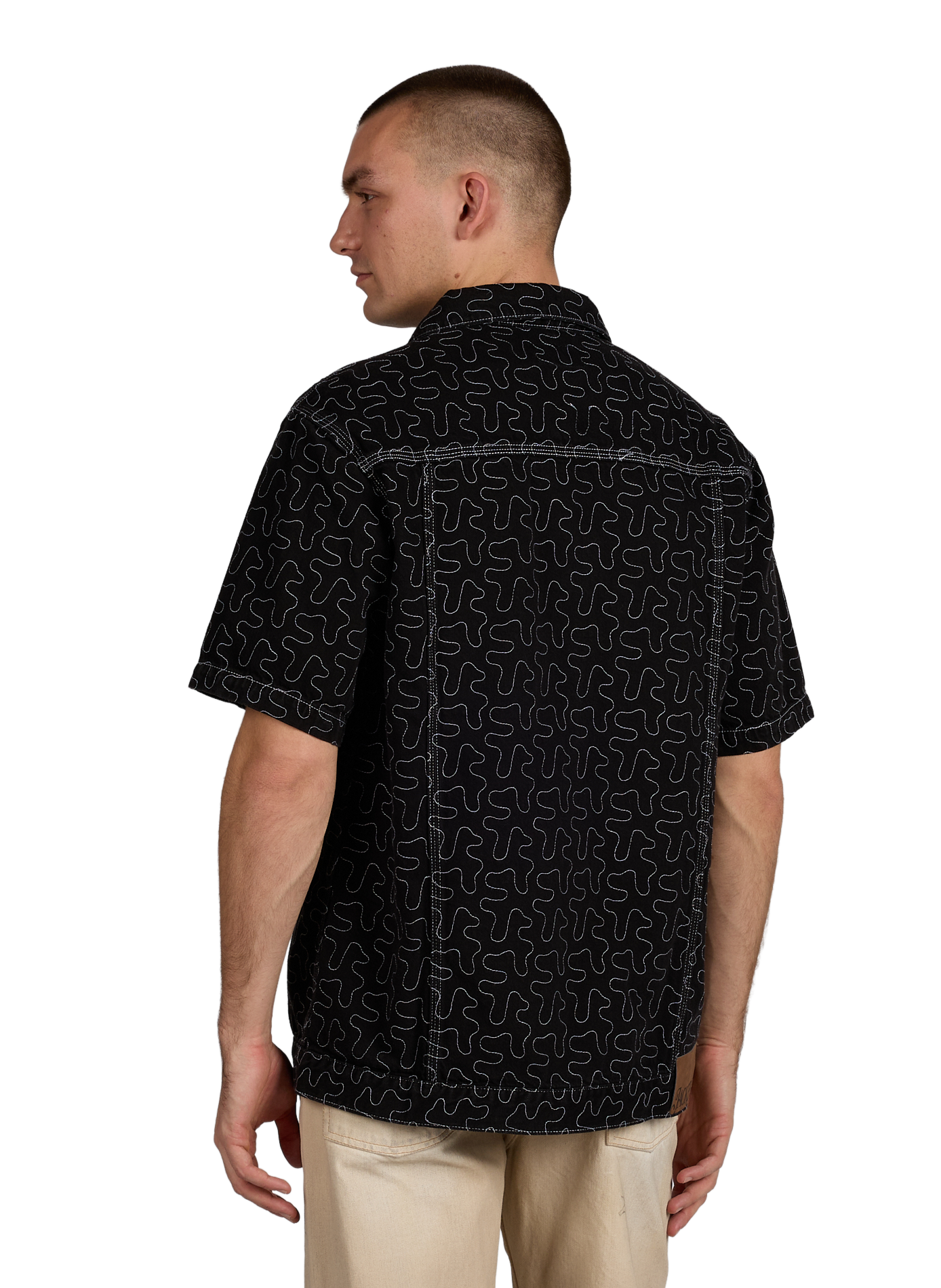 Short-sleeved cotton shirt with pattern JACKER. Black