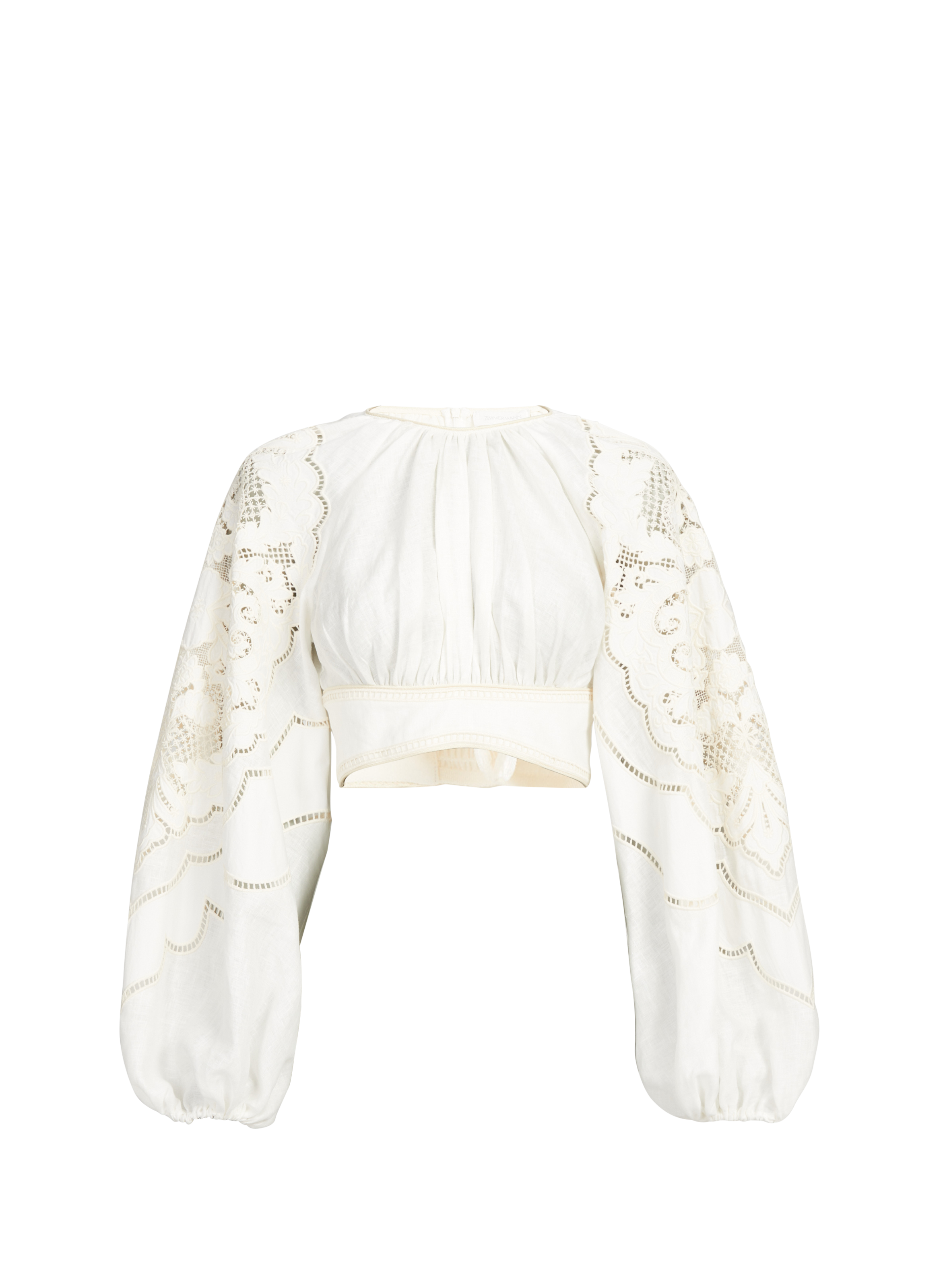 Top brodé à col rond en lin ZIMMERMANN Blanc