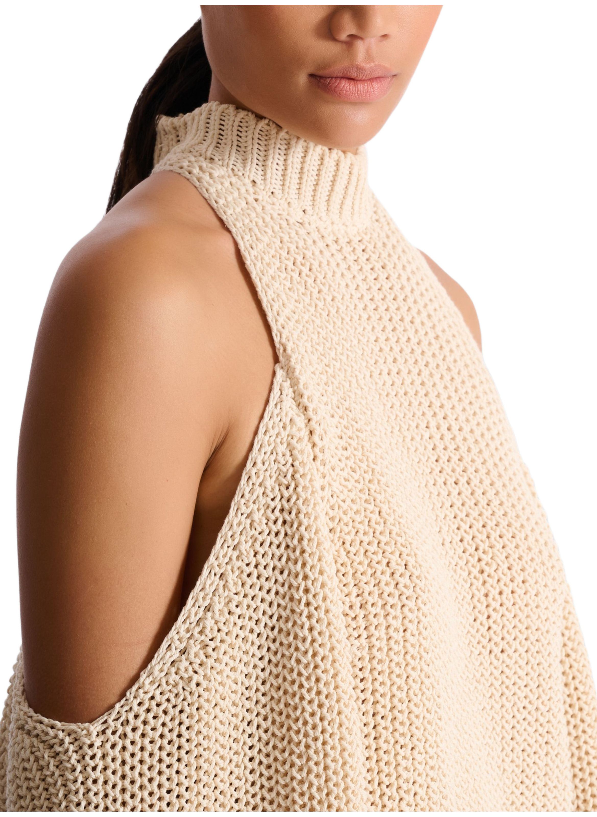Pull à épaules dénudées en maille de coton BALMAIN Beige