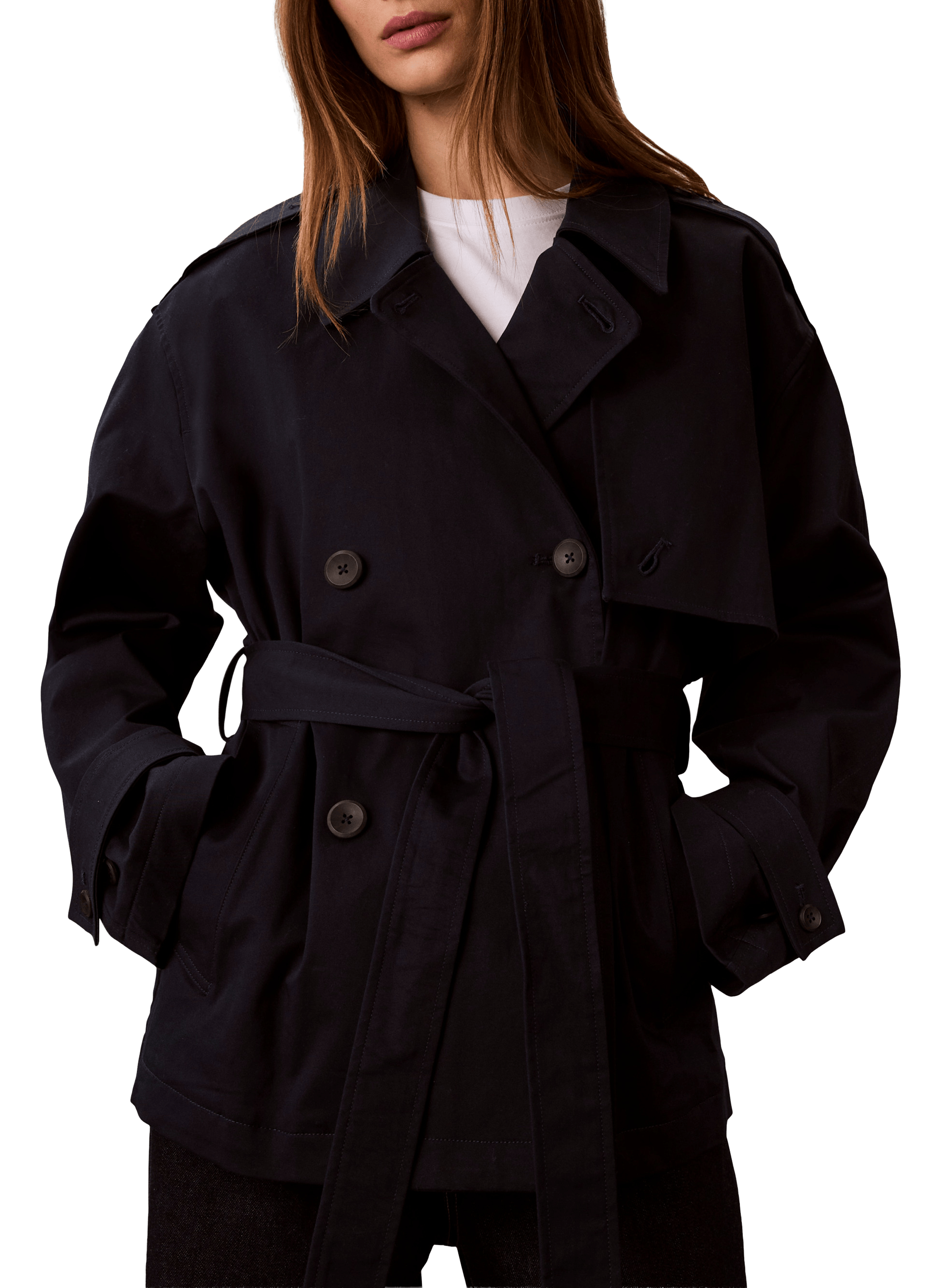 Trench en sergé de coton mélangé CALVIN KLEIN Bleu