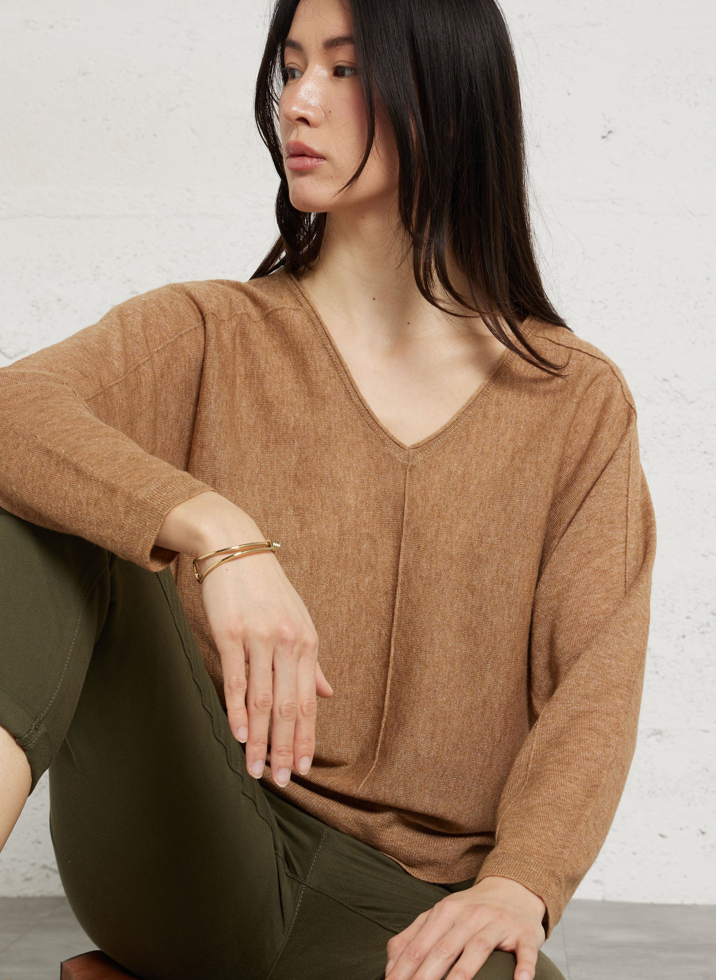 Pull ample col v en laine mélangée pitt MAISON 123 Beige