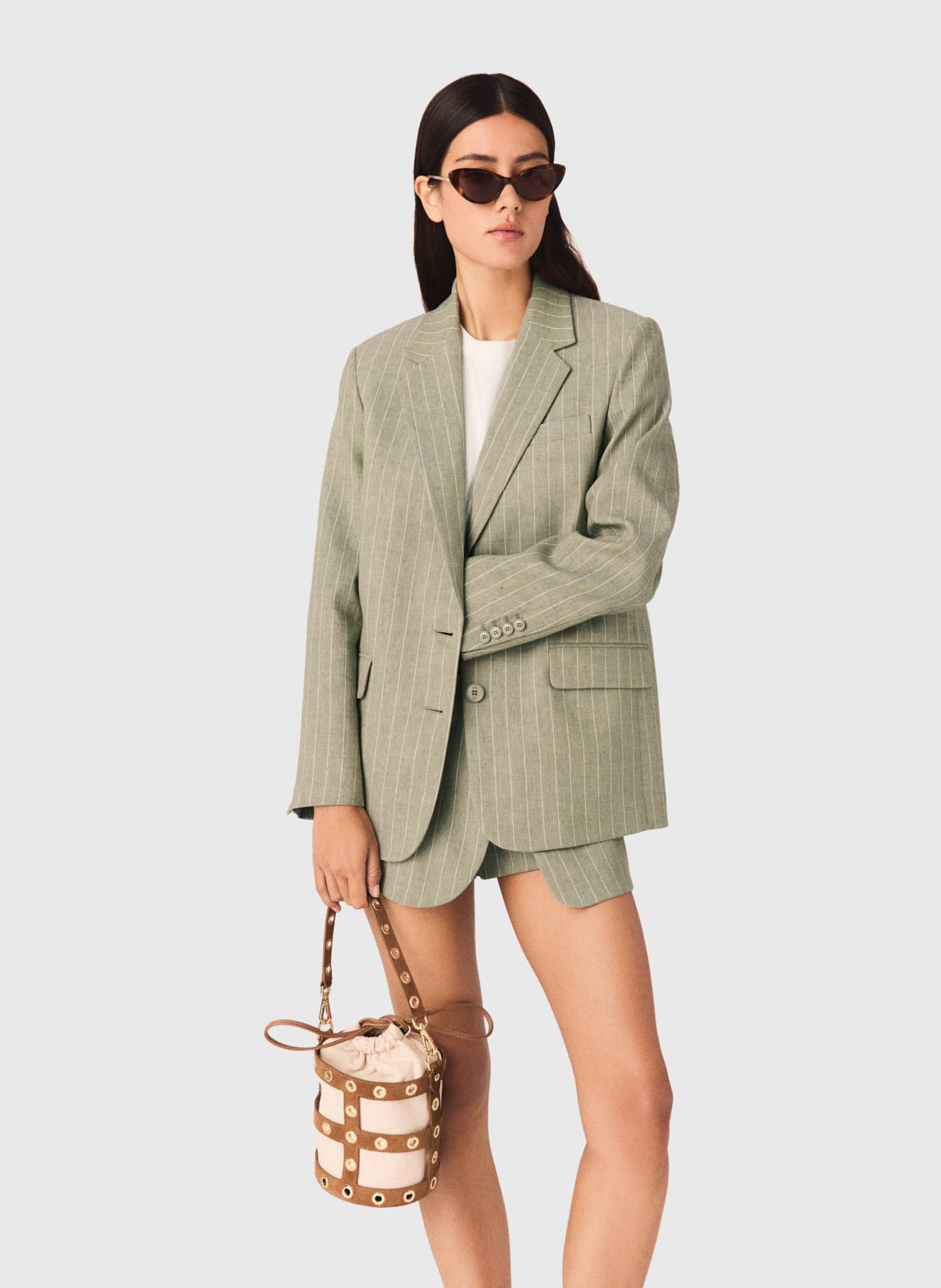 Veste de tailleur ajustée en lin mélangé MAJE Kaki