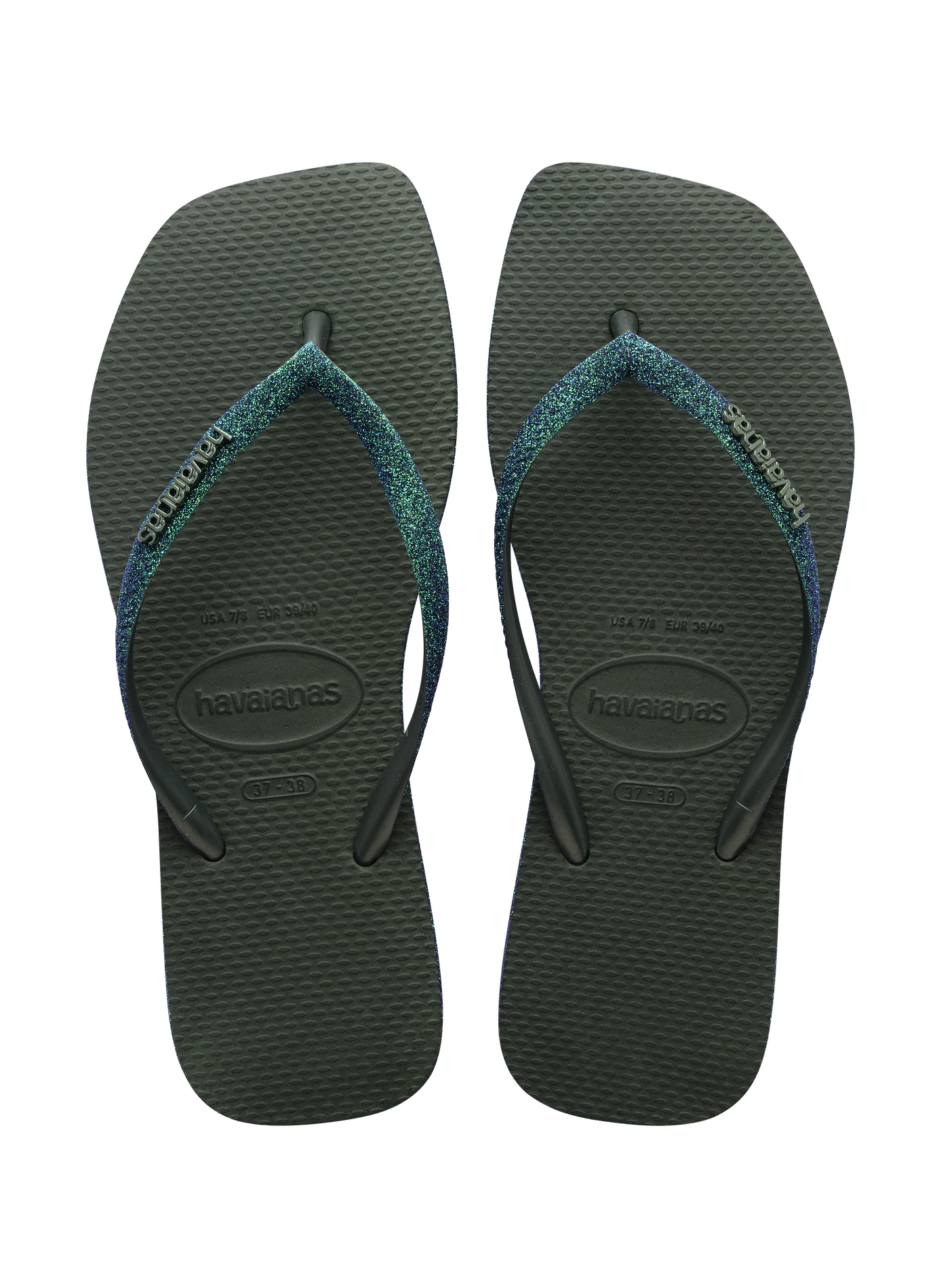 Tongs Slim Square Sparkle à brides scintillantes HAVAIANAS Kaki