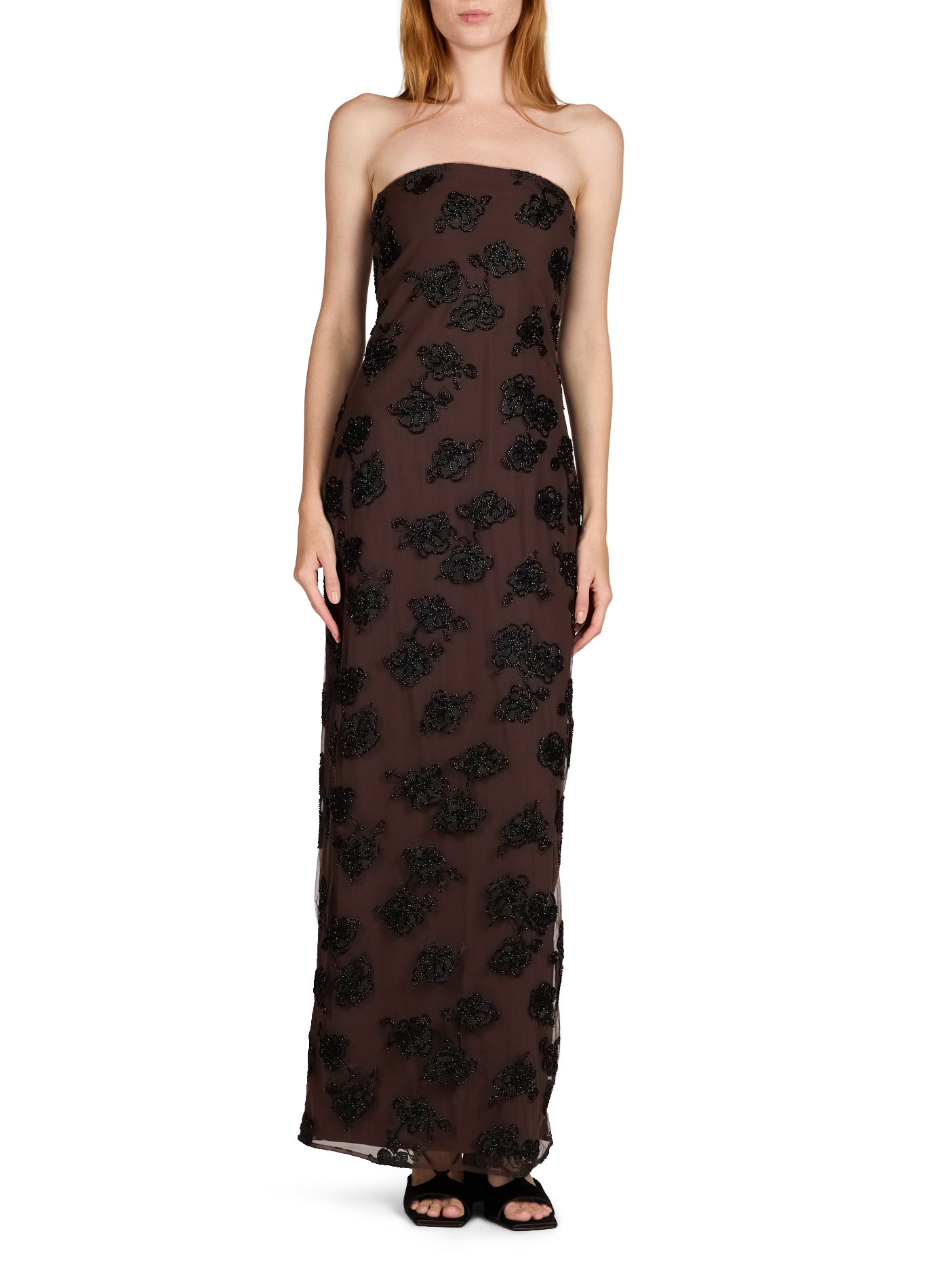 Robe bustier à fleurs brodées ROTATE Marron