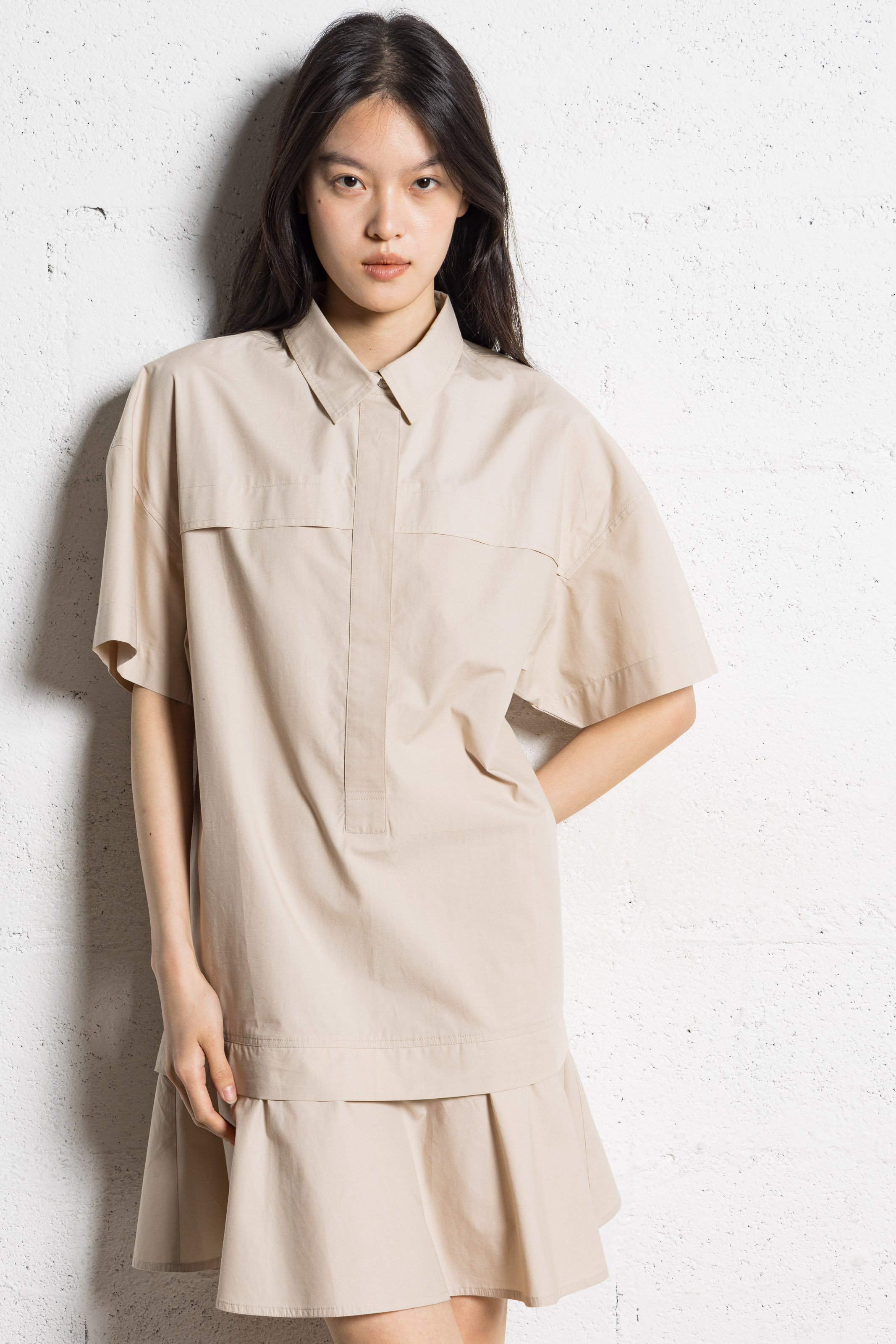 Robe courte trompe-l'oeil jupe en coton IKKS Beige