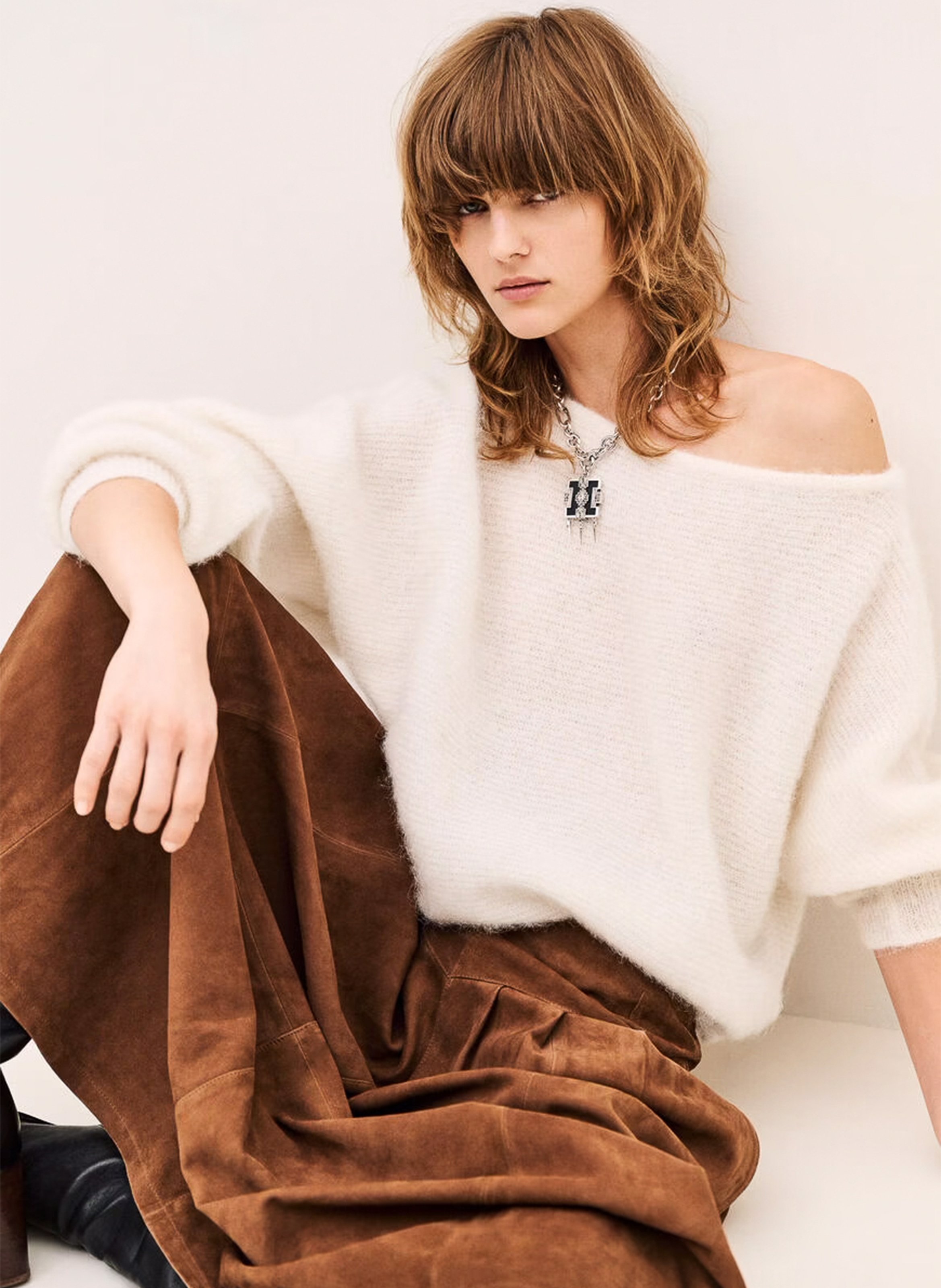 Pull ample col bateau en alpaga mélangé suela | Beige BA&SH Dames