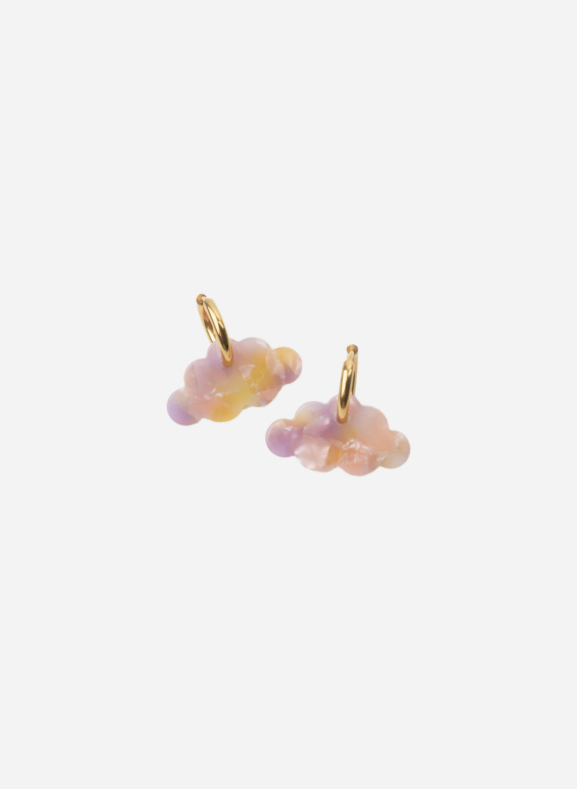 Boucles d'oreilles nuage avec anneaux en acier inoxydable doré  Rose orangé