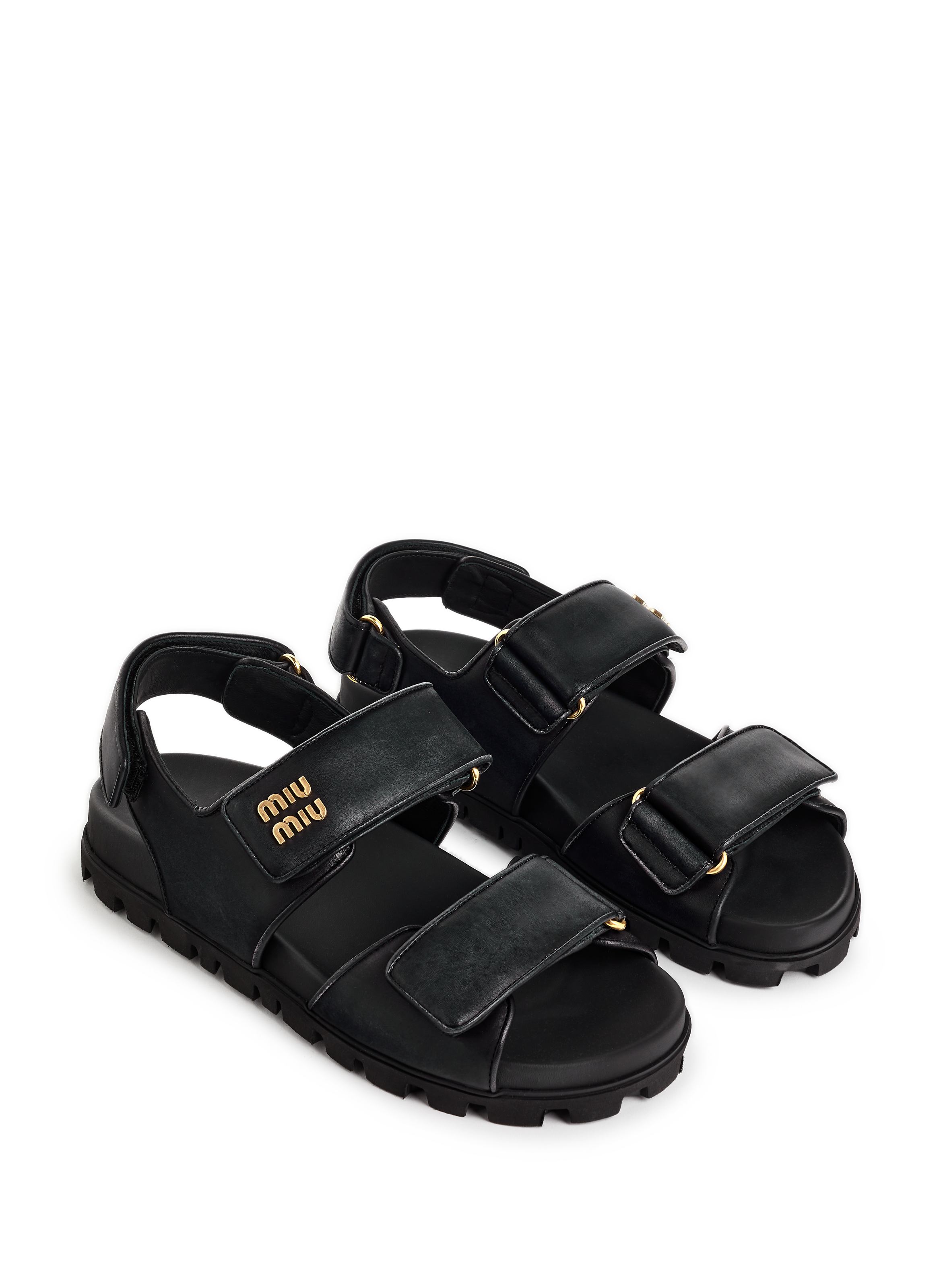 Sandales plates en cuir Noir