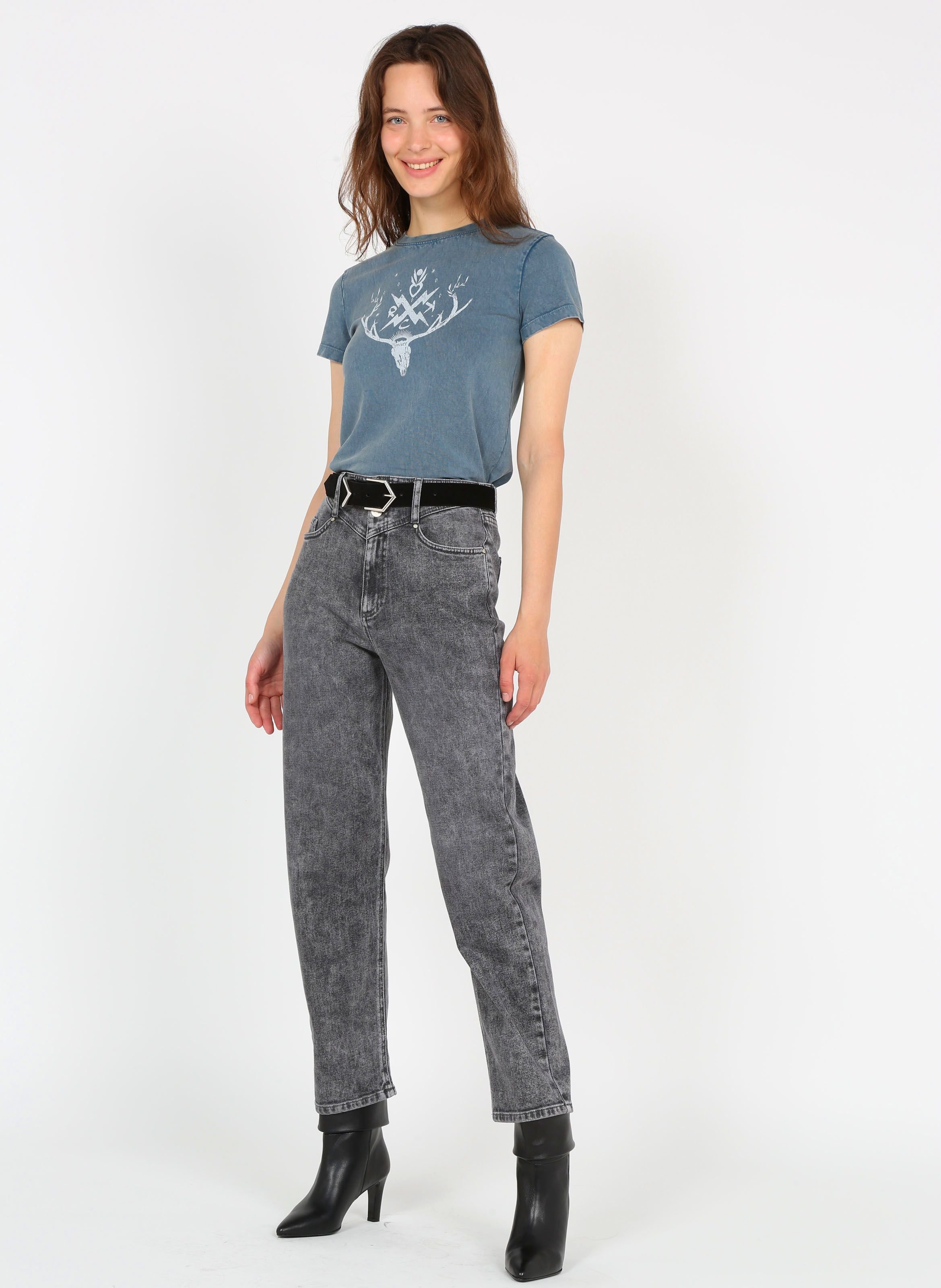 Jean slouchy en coton délavé alice IKKS Gris