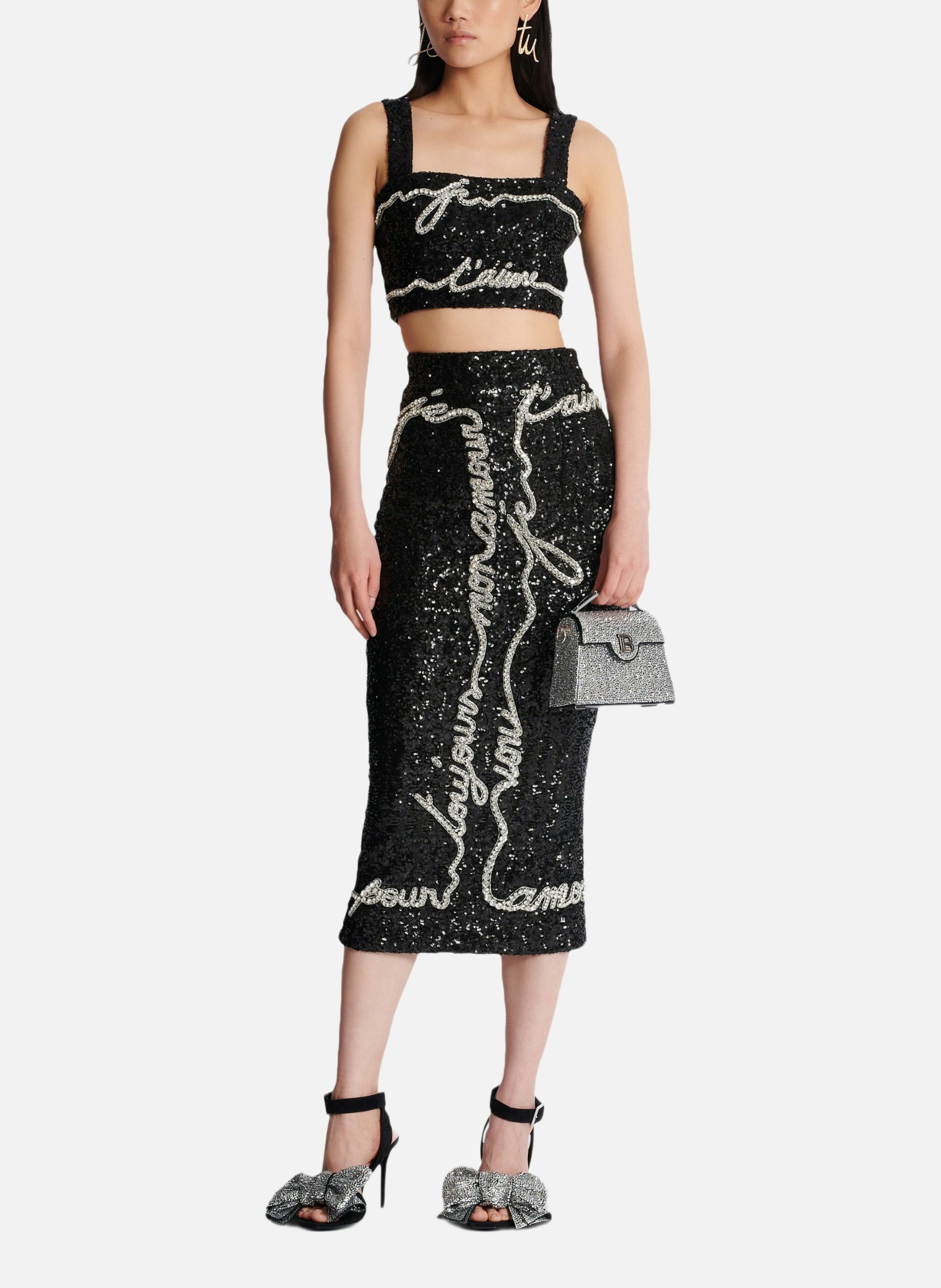 Top court brodé « lettre d'amour » BALMAIN Noir