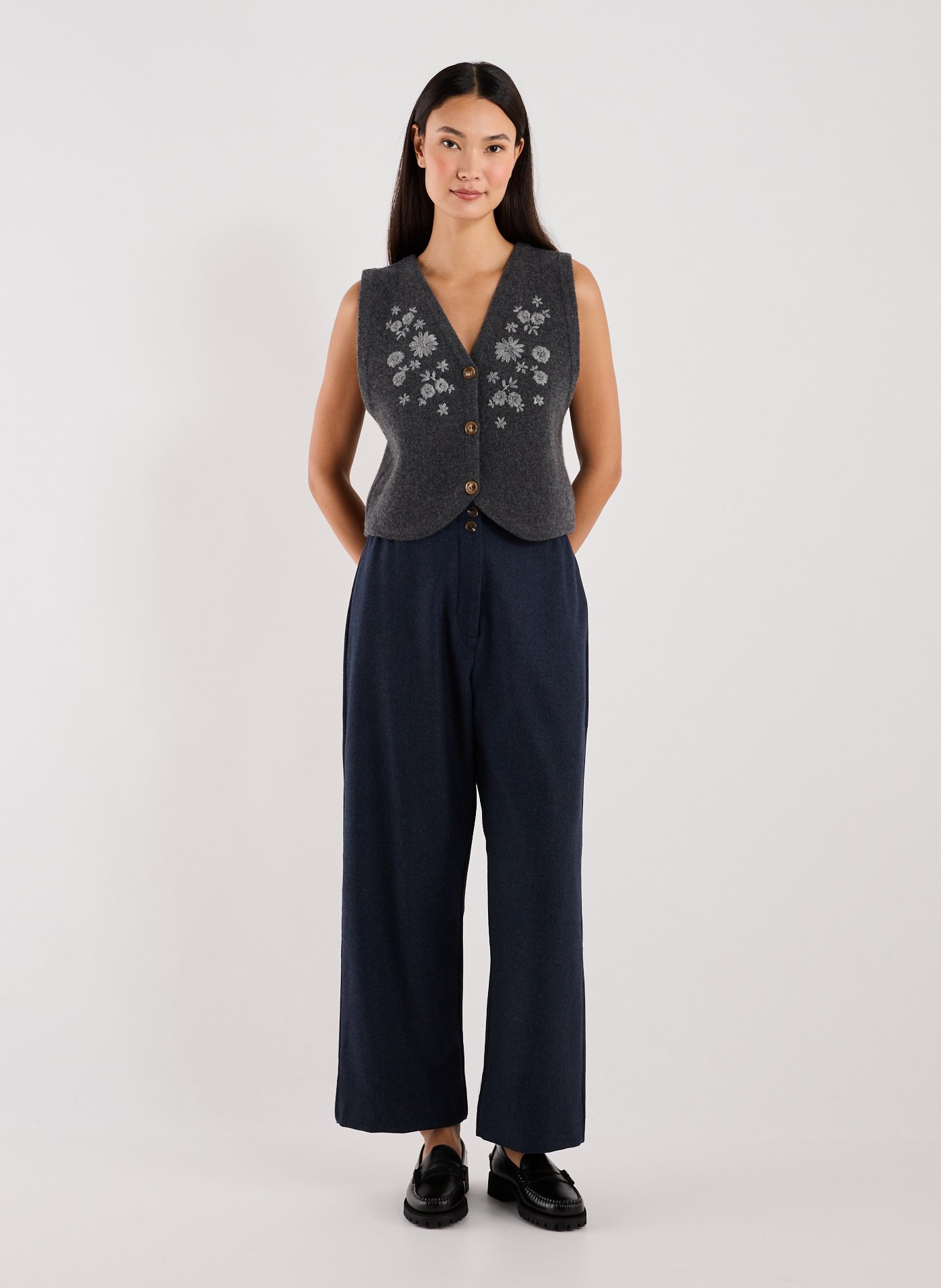 Gilet sans manche brodé en laine LOUISE MISHA Noir