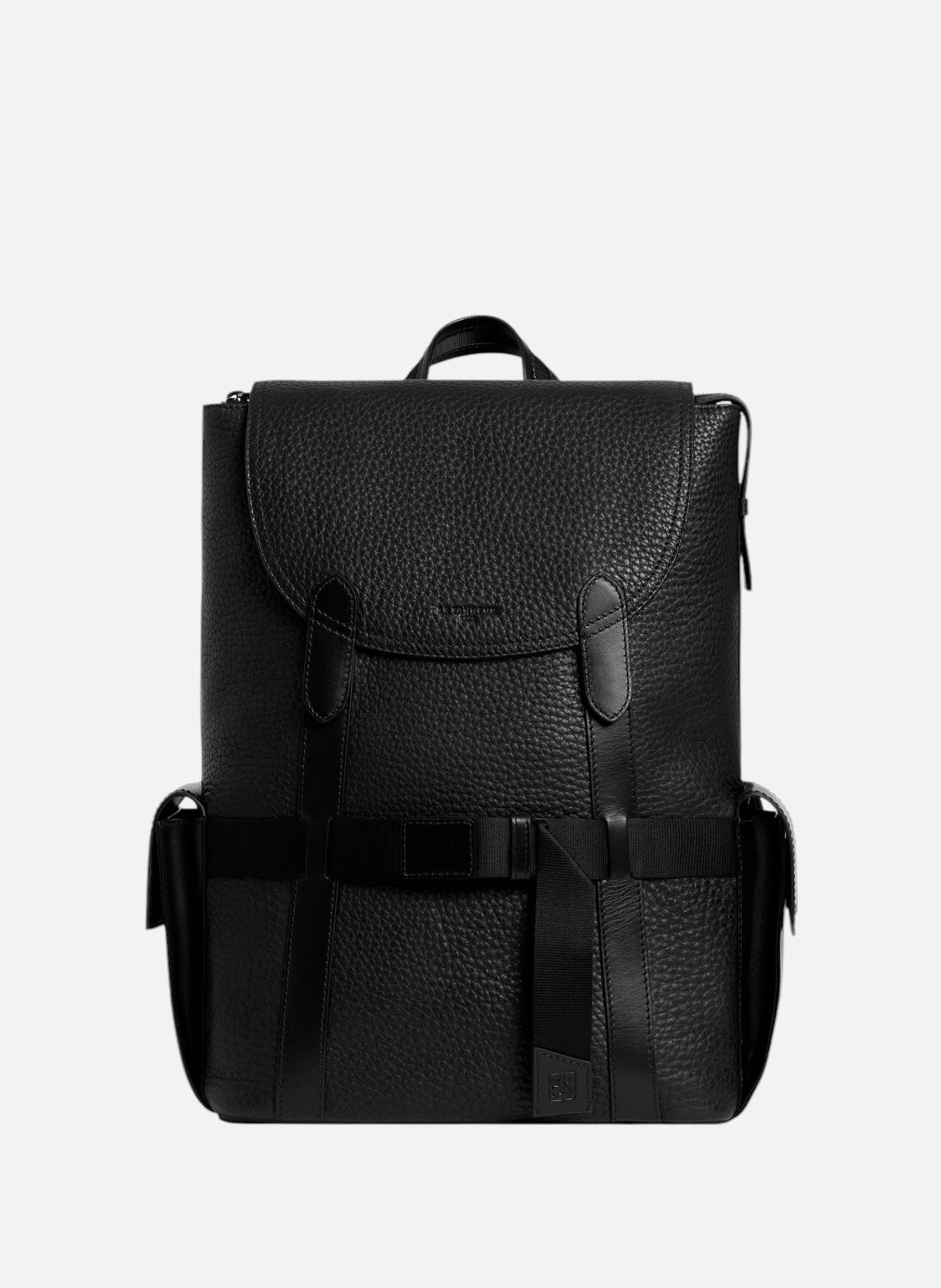 Sac à dos à rabat noah en cuir grain buffle et cuir lisse NoirLE TANNEUR