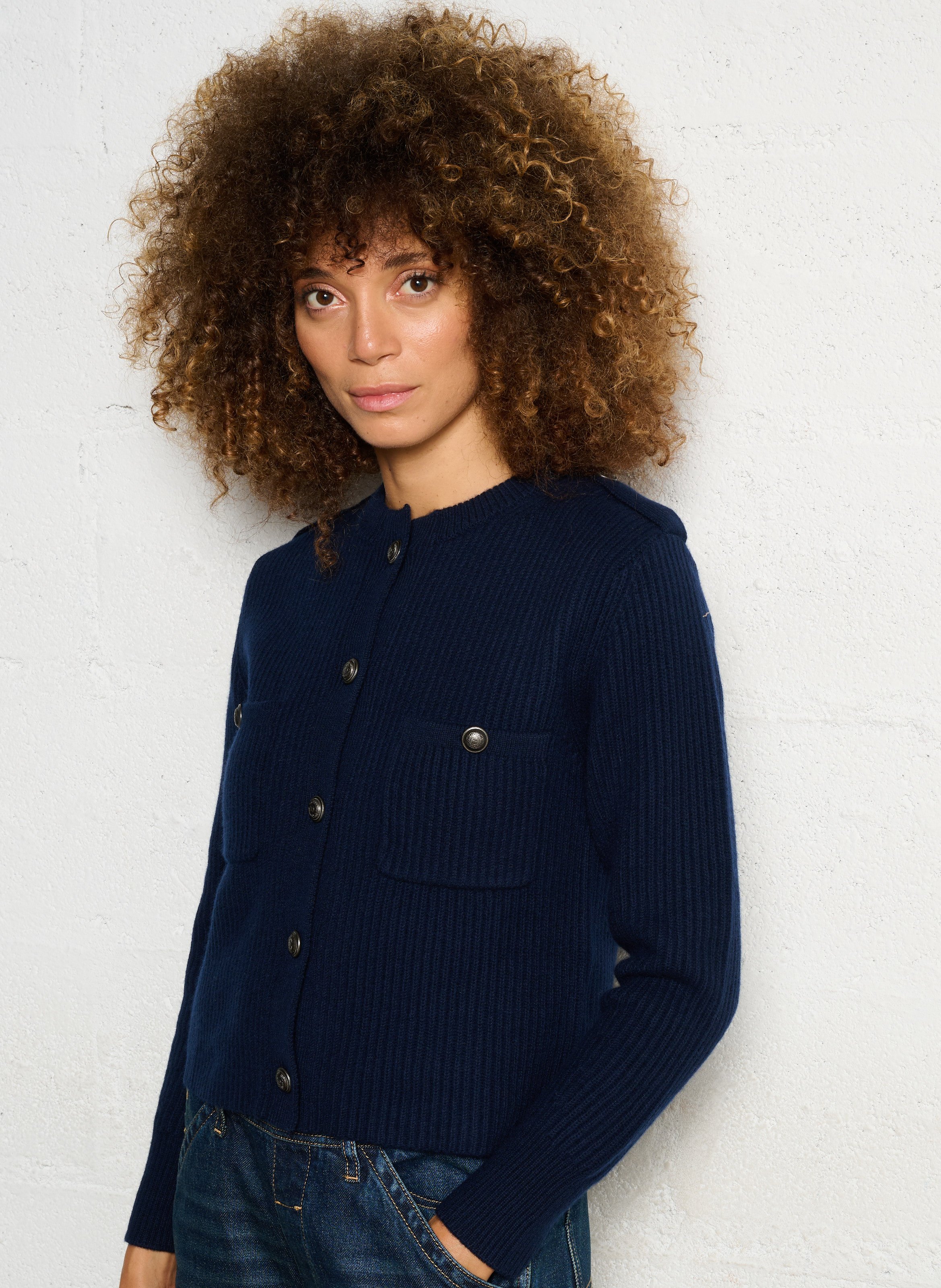 Gilet en laine col rond IKKS Bleu