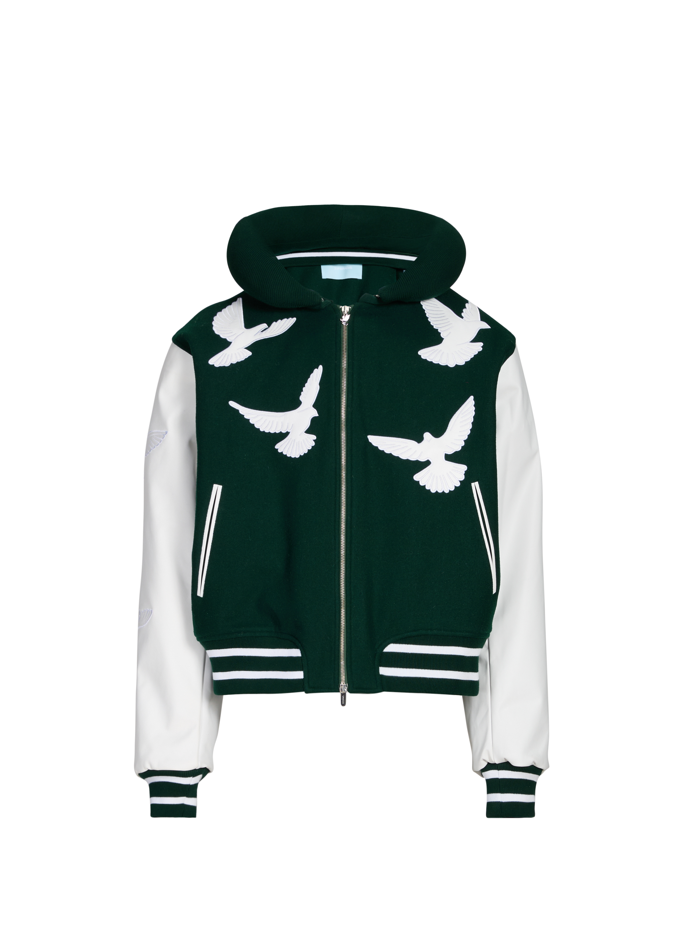 3 PARADIS Veste universitaire à col rembourré en laine Vert