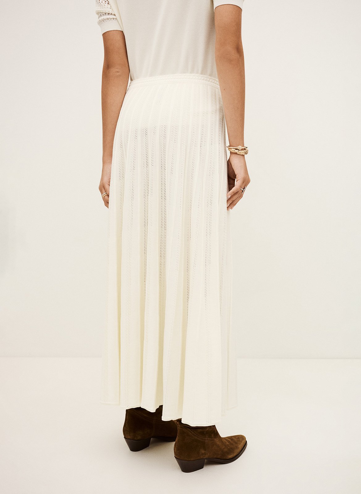 Jupe longue plissée en coton bio mélangé sindy BA&SH Beige