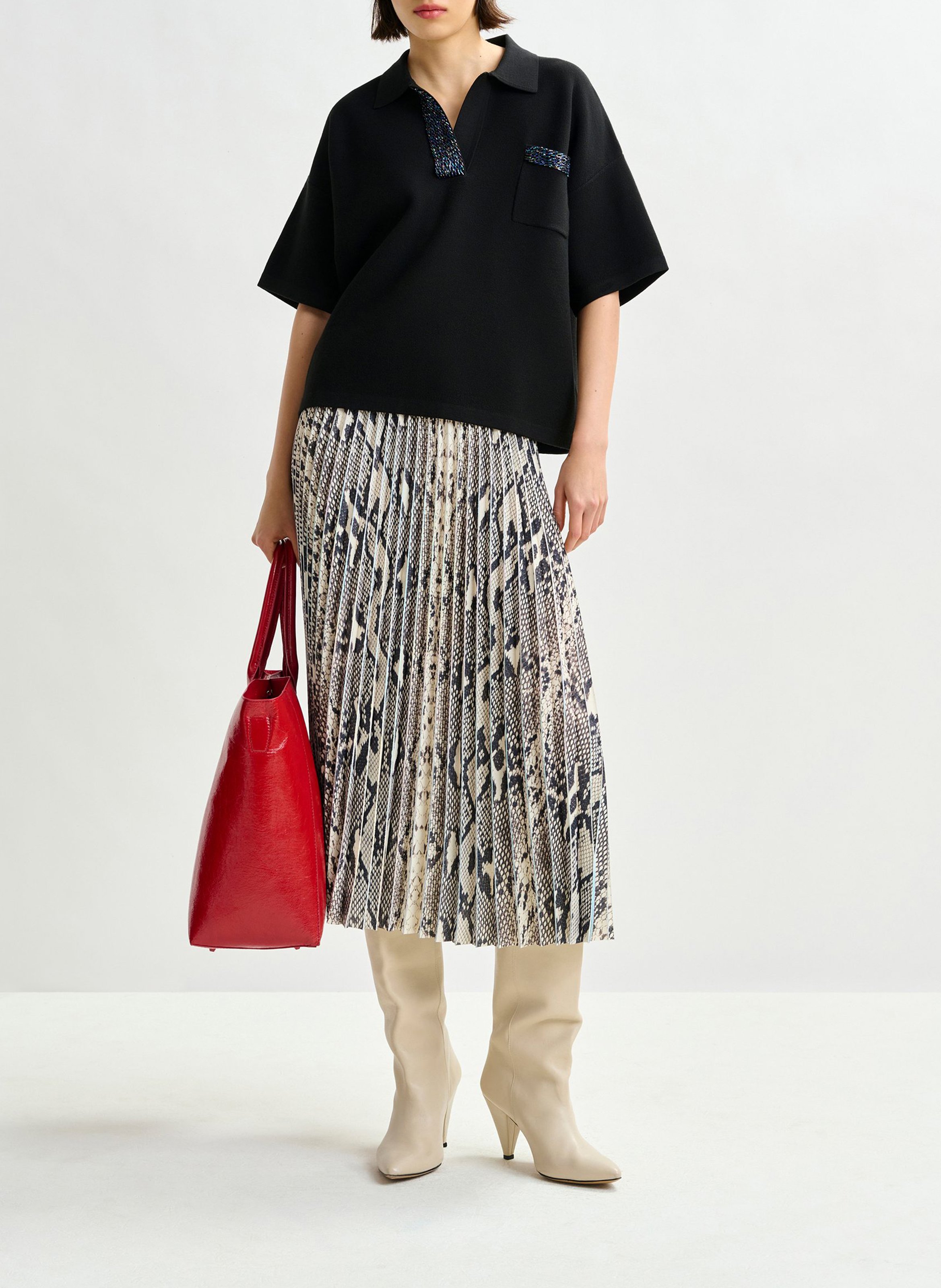 Jupe mi-longue plissée serpent indira ESSENTIEL ANTWERP Vert