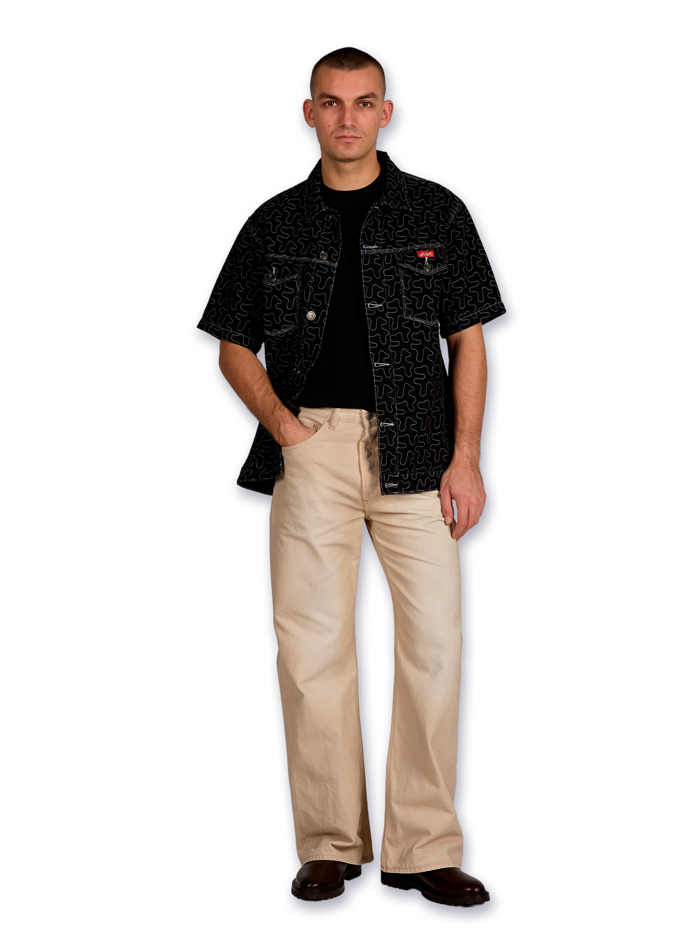 Short-sleeved cotton shirt with pattern JACKER. Black