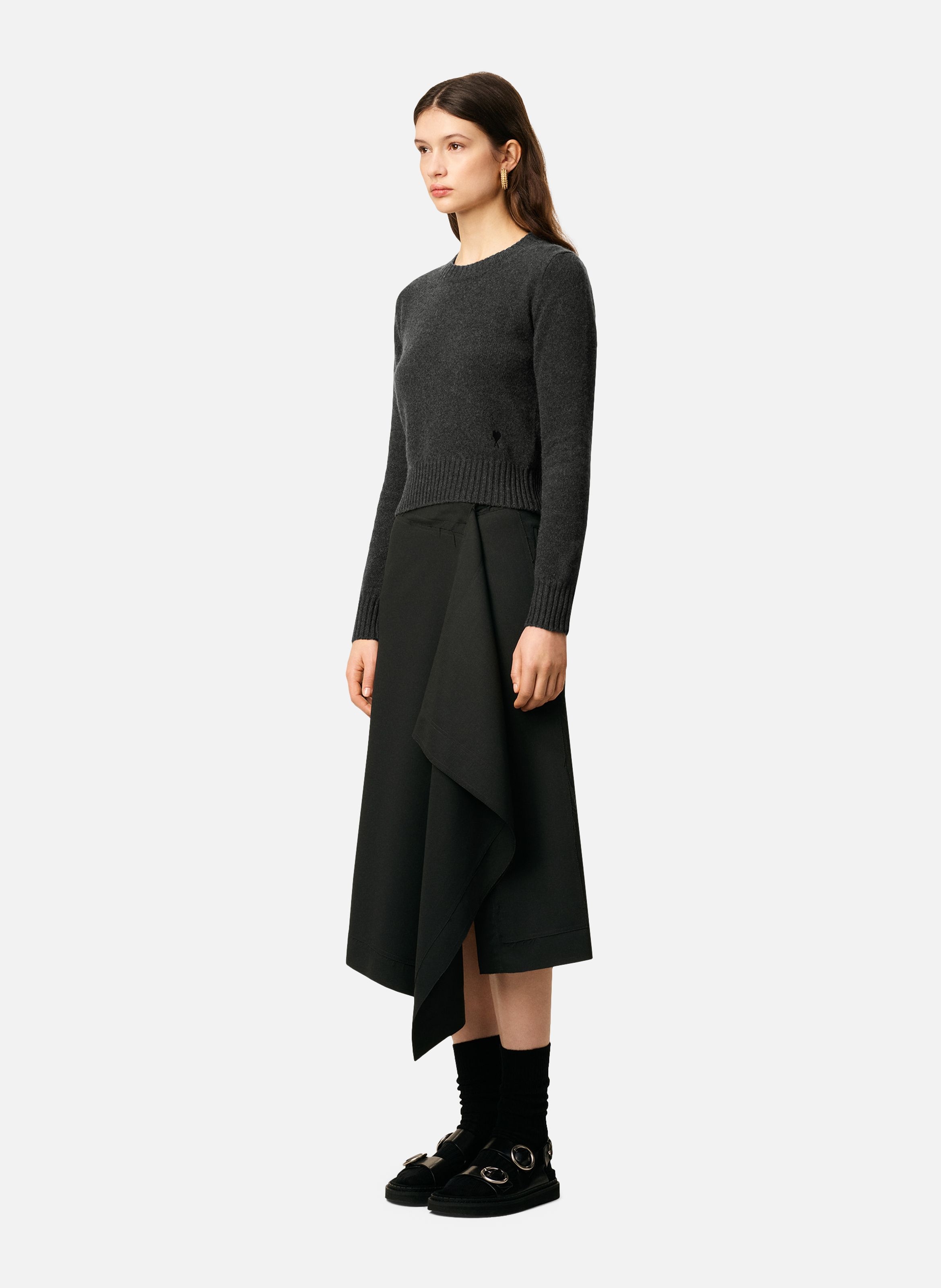 Pull col rond ami de coeur en cachemire AMI PARIS Gris