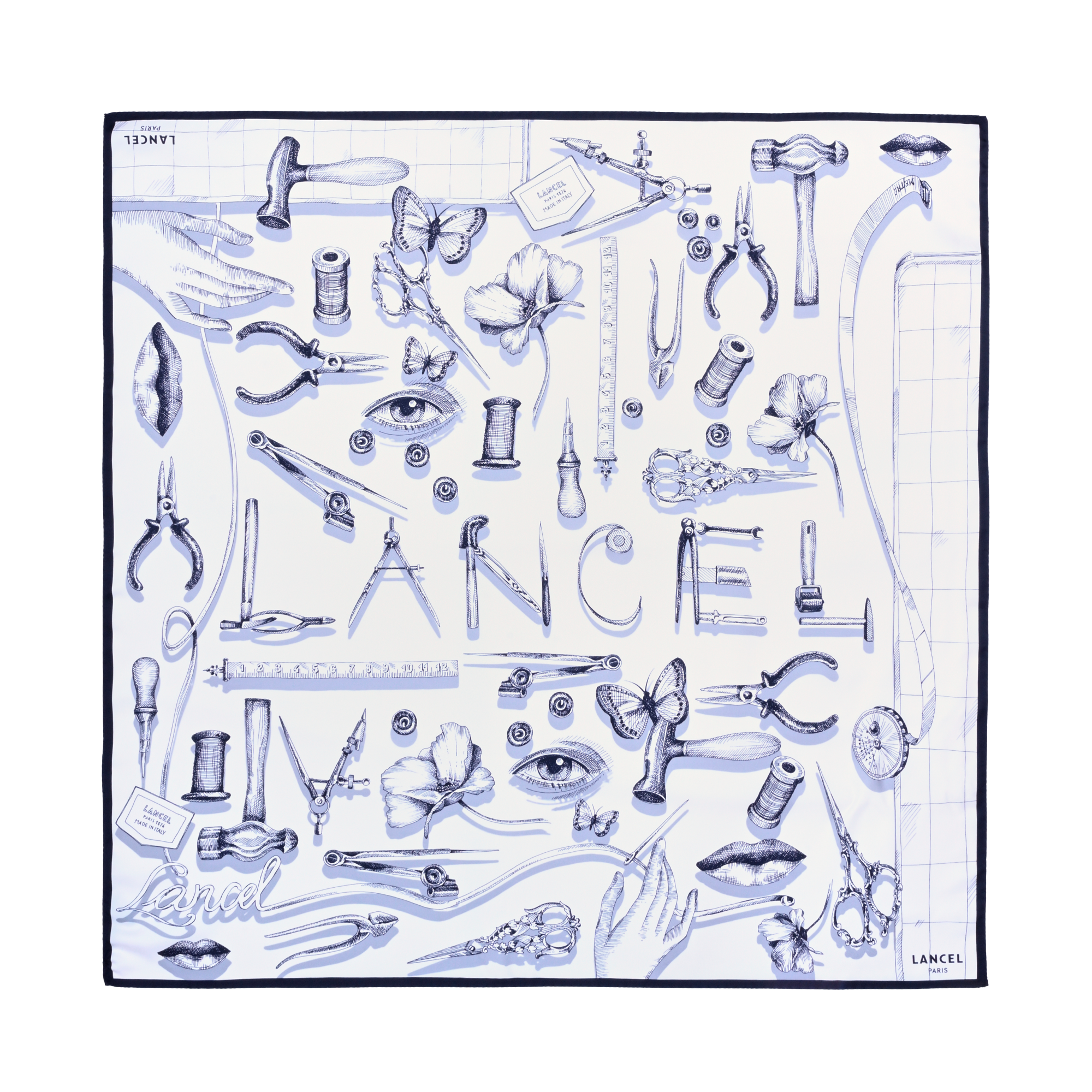 Carré de soie 90 motif savoir-faire en soie  Noir/blanc