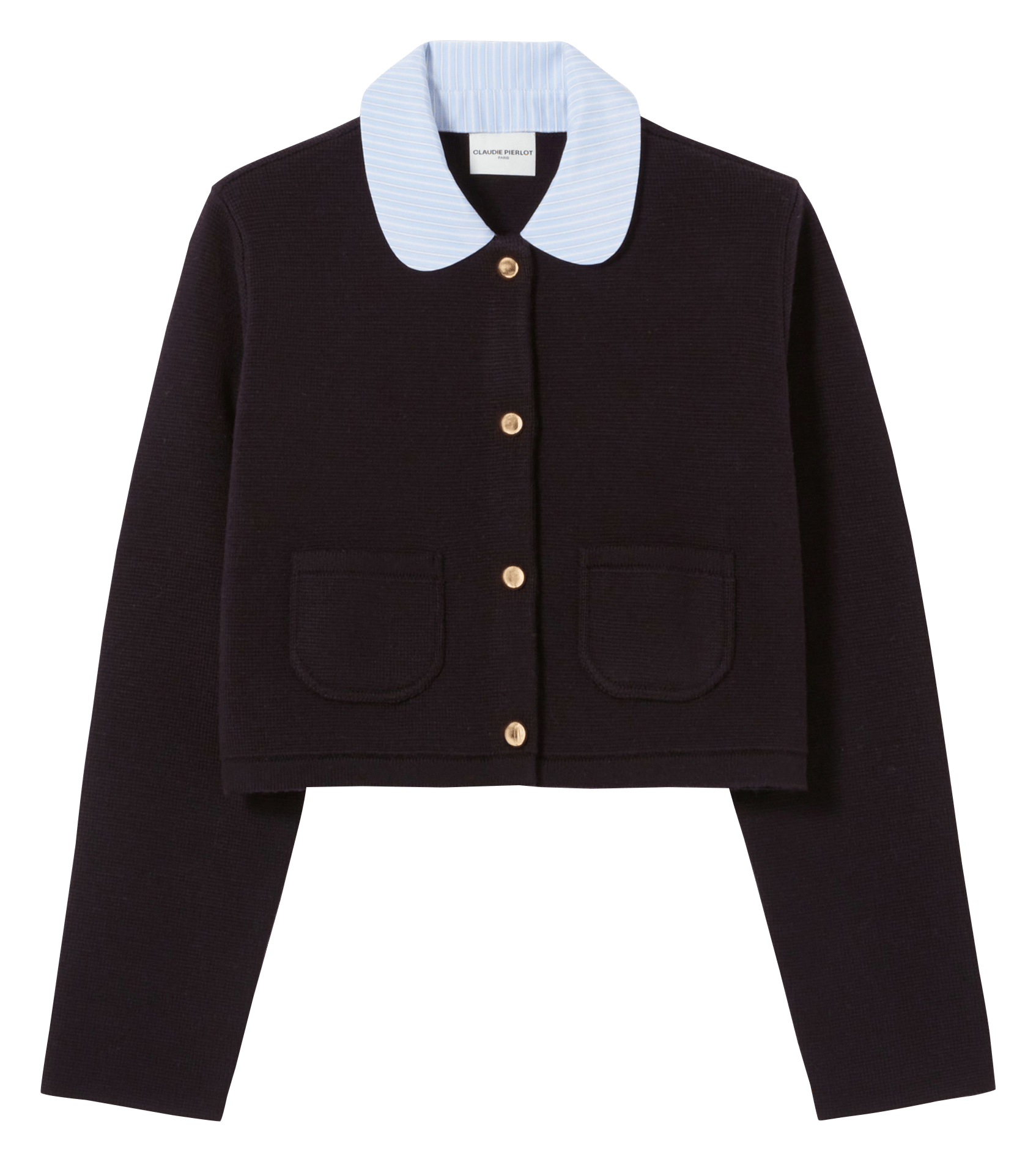 Cardigan court uni à col rayé CLAUDIE PIERLOT Bleu