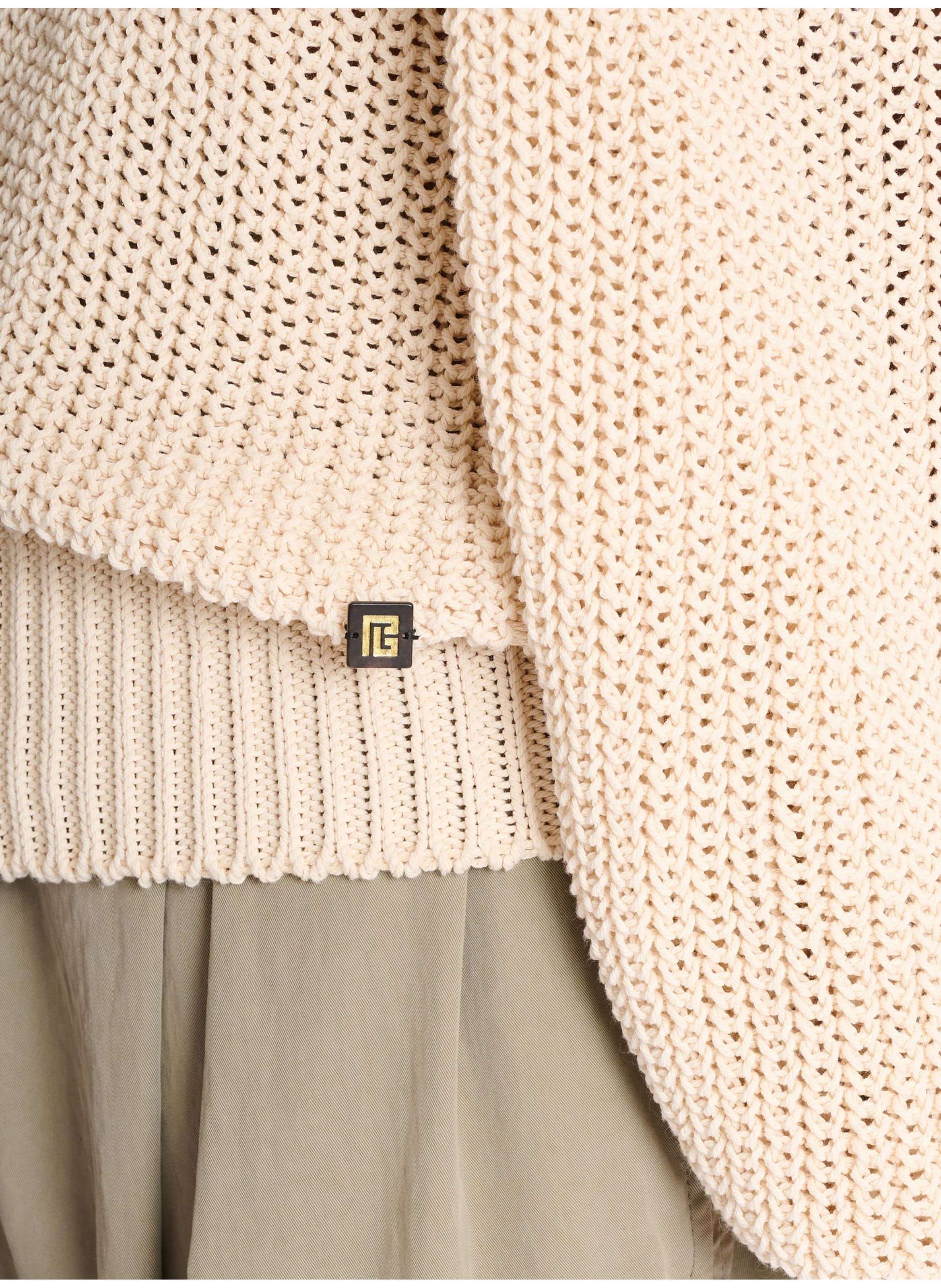 Pull à épaules dénudées en maille de coton BALMAIN Beige