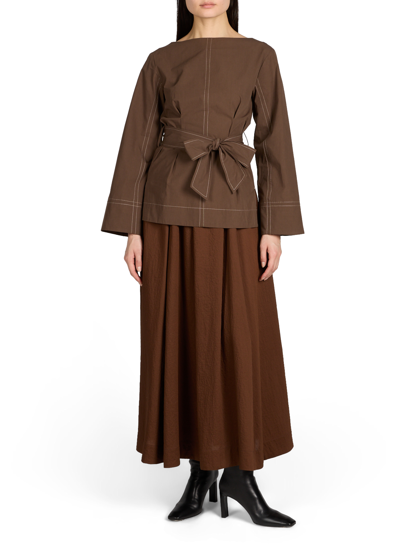 Jupe longue à rayures TOPSHOP Marron