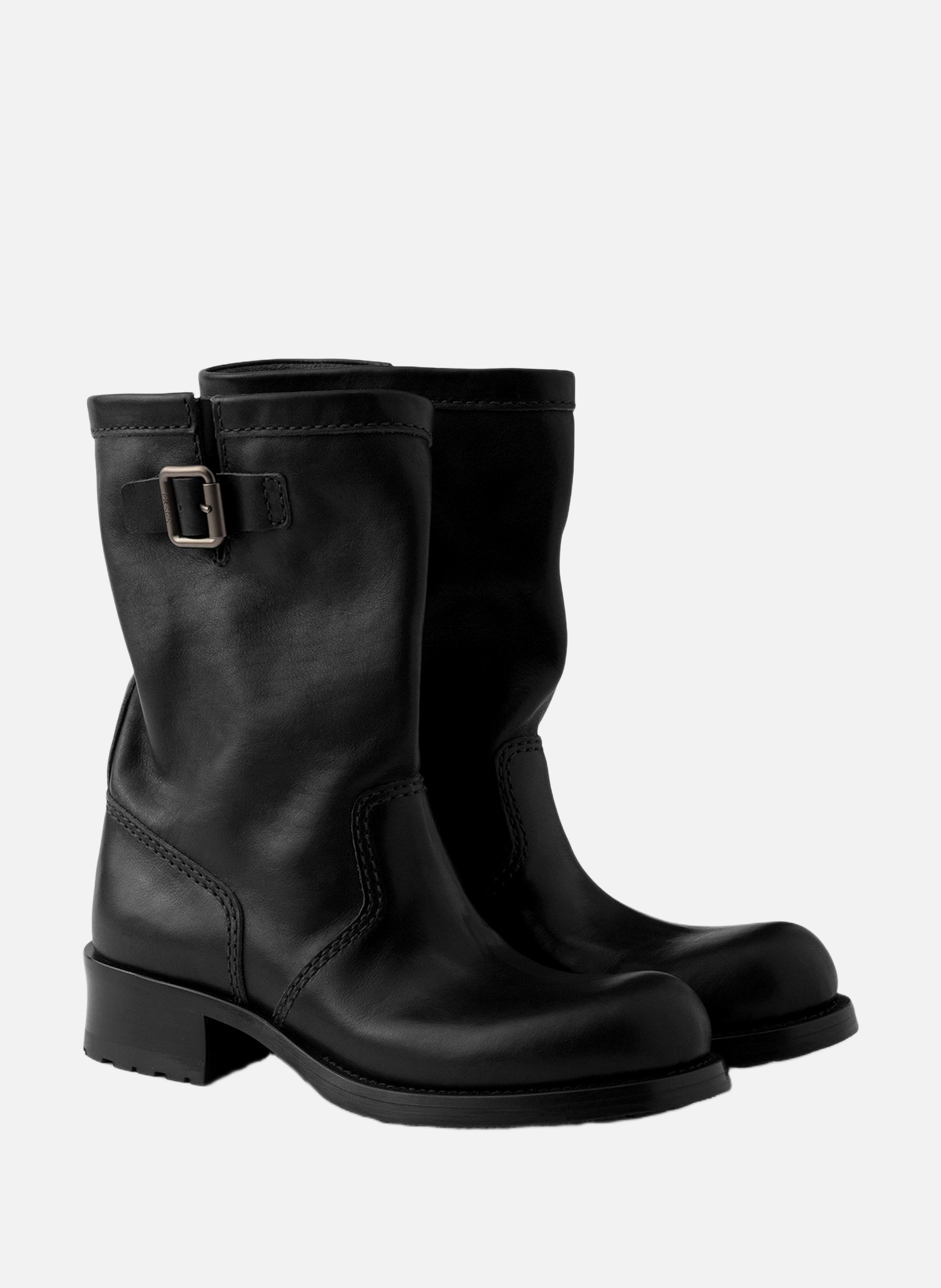 Bottes mi-mollet en cuir PRADA Noir