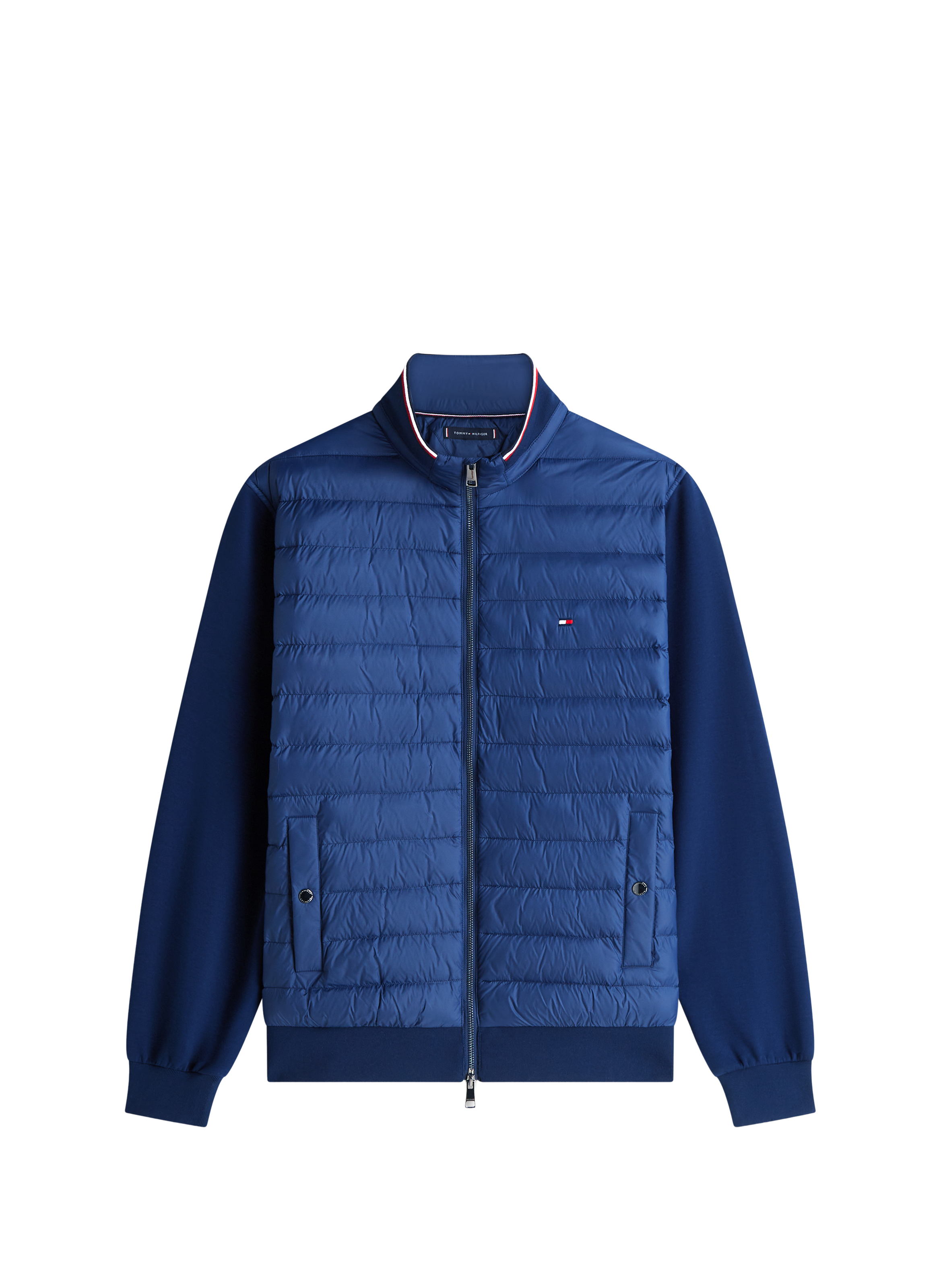 Multitexture zip-up jacket with trim in blended cotton TOMMY HILFIGER Blue