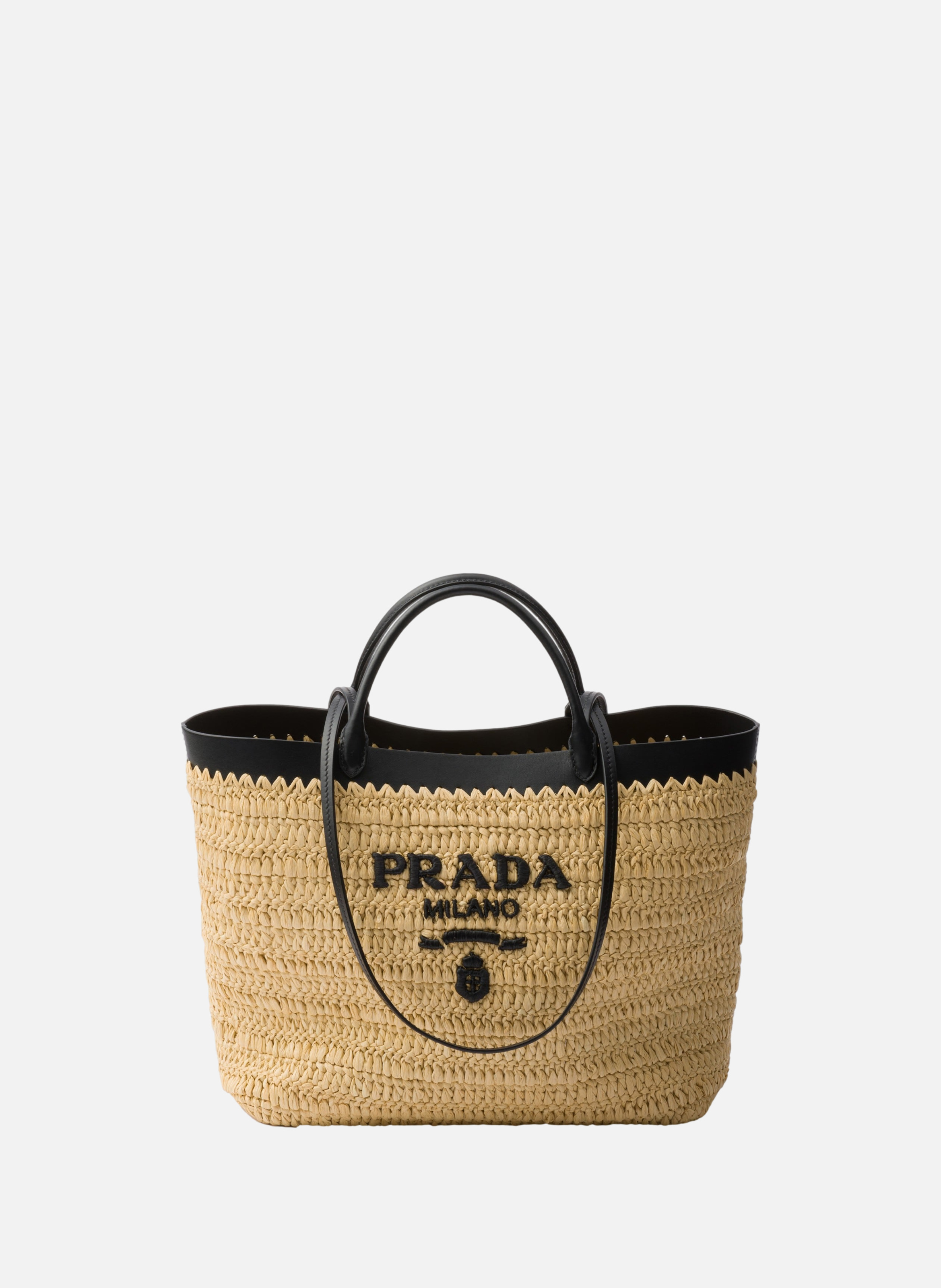 Cabas de taille moyenne en crochet et cuir PRADA Beige