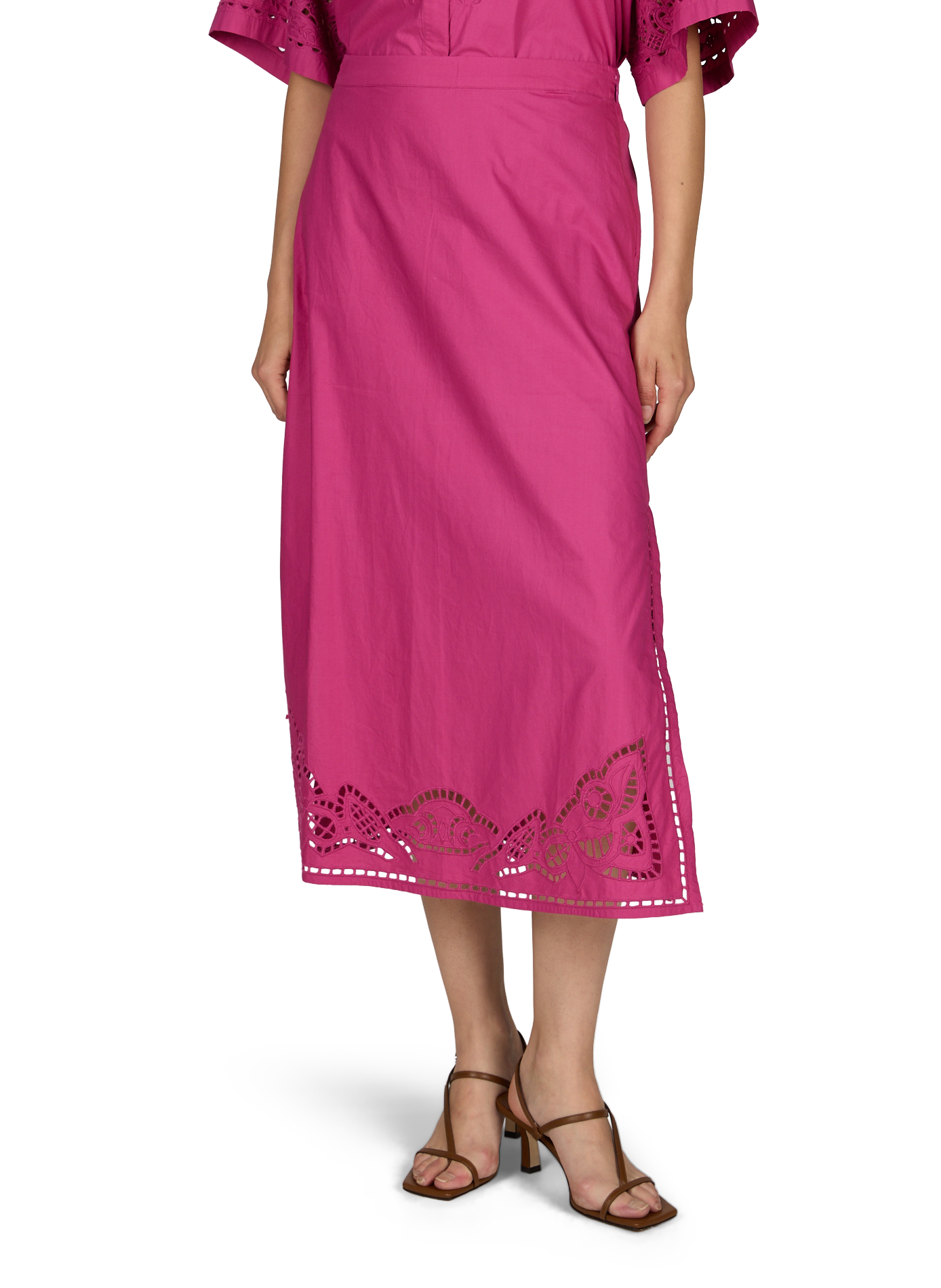 Jupe midi  Amarante brodée en popeline de coton LOUISE MISHA Rose