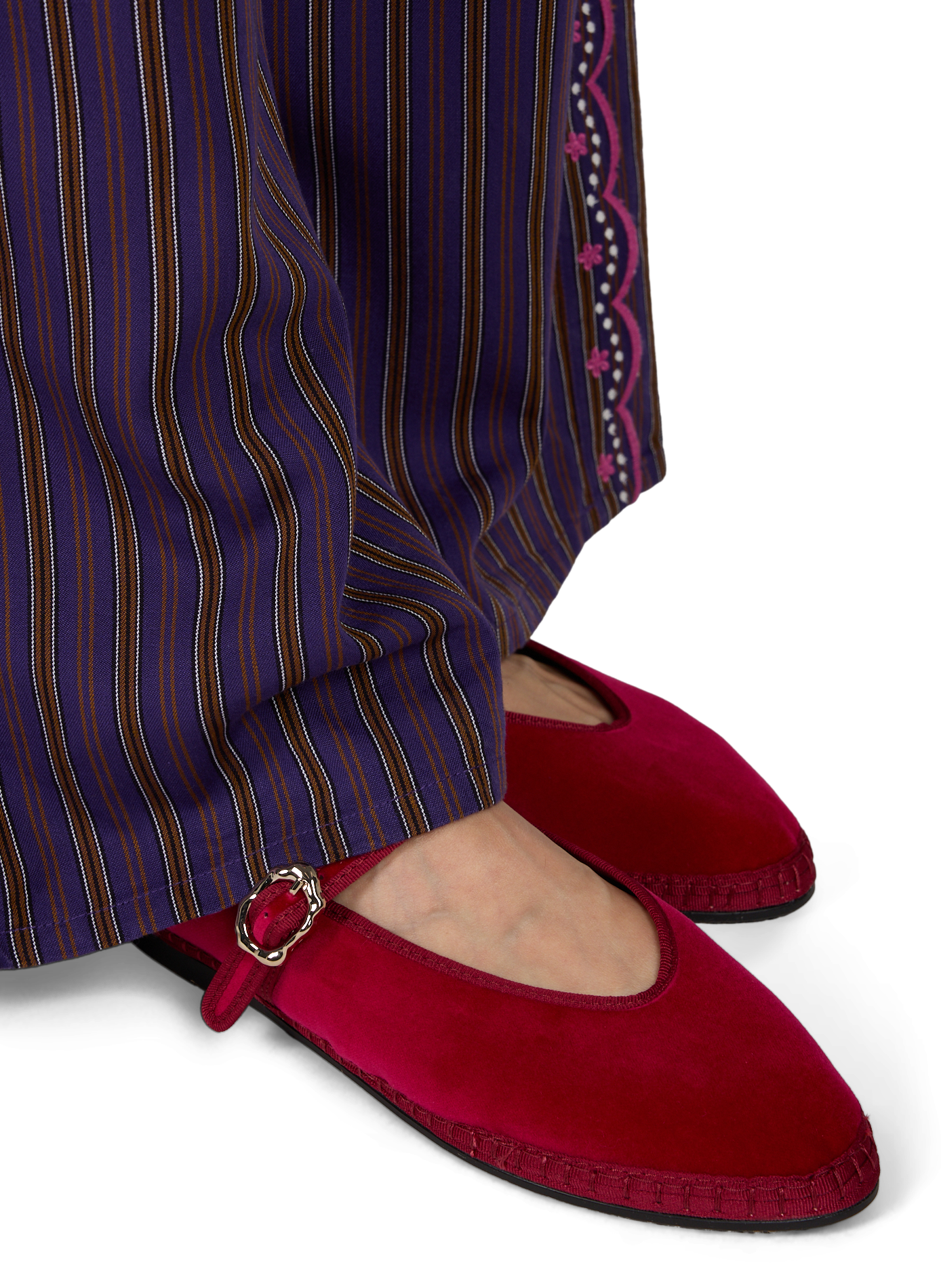 Ballet flats with a mixed cotton strap FLABELUS Red