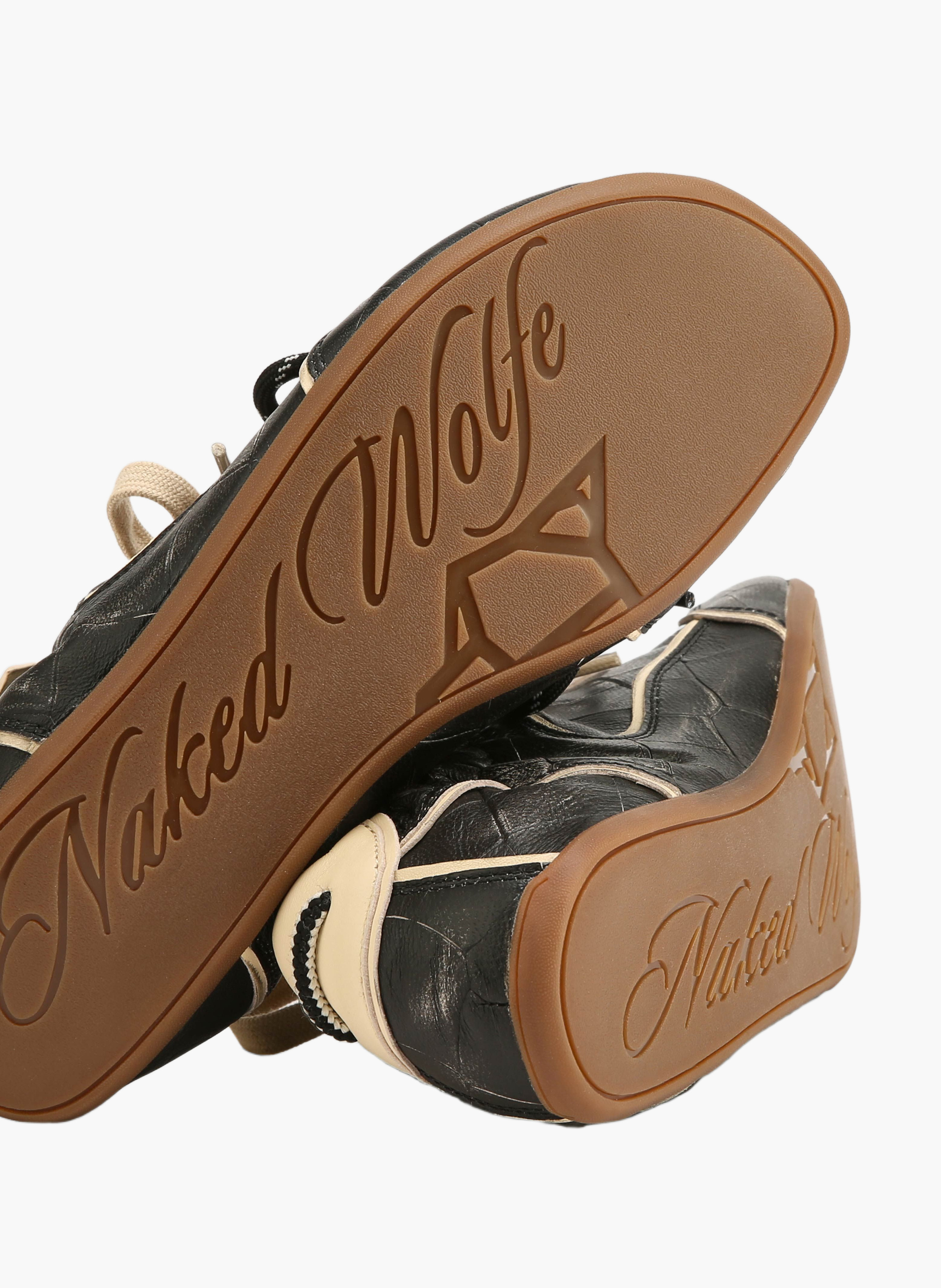 Soul-sneakers van gepatineerd leer met krokodilleneffect NAKED WOLFE Zwart