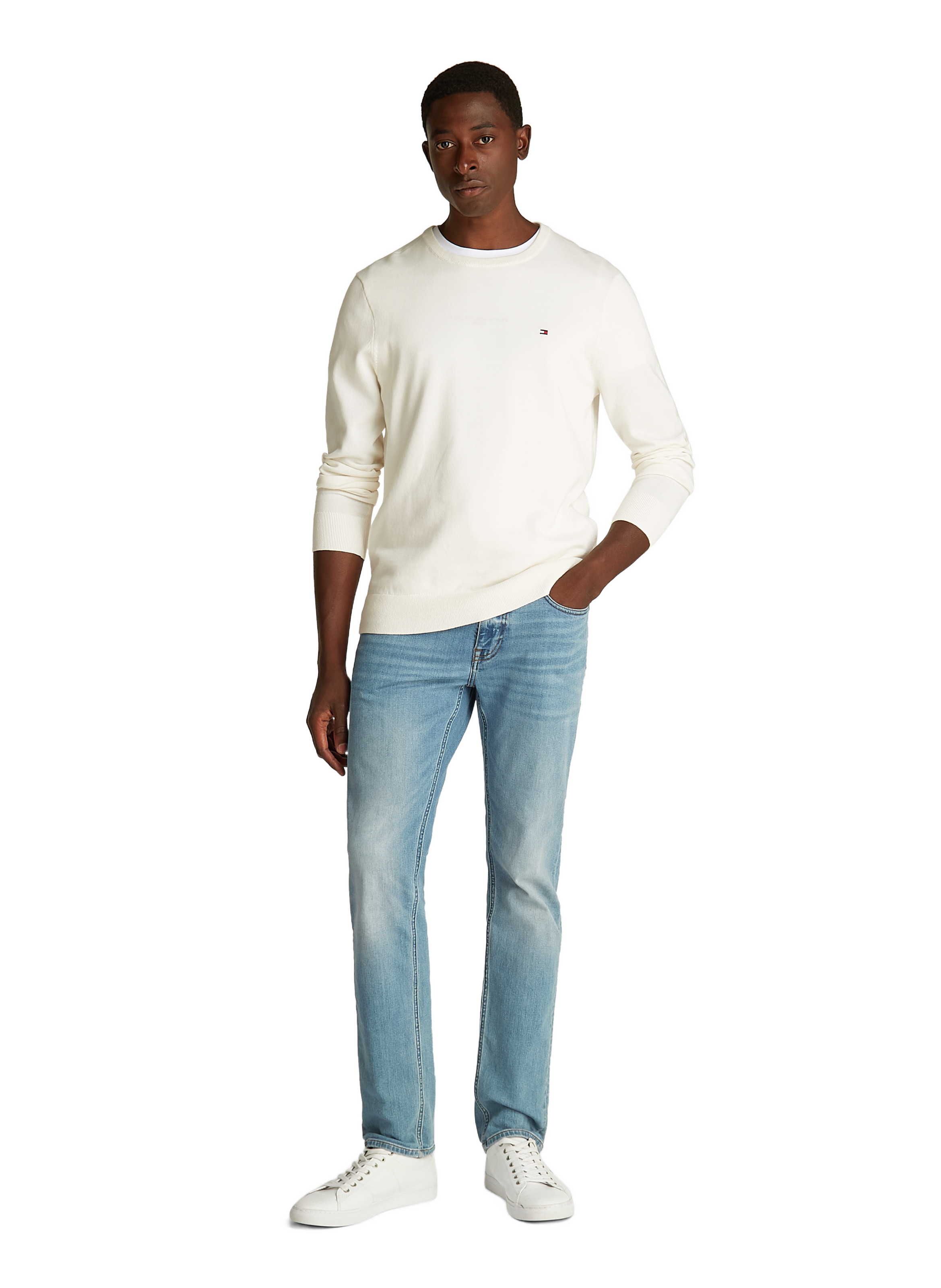 Pull à drapeau brodé en coton TOMMY HILFIGER Beige