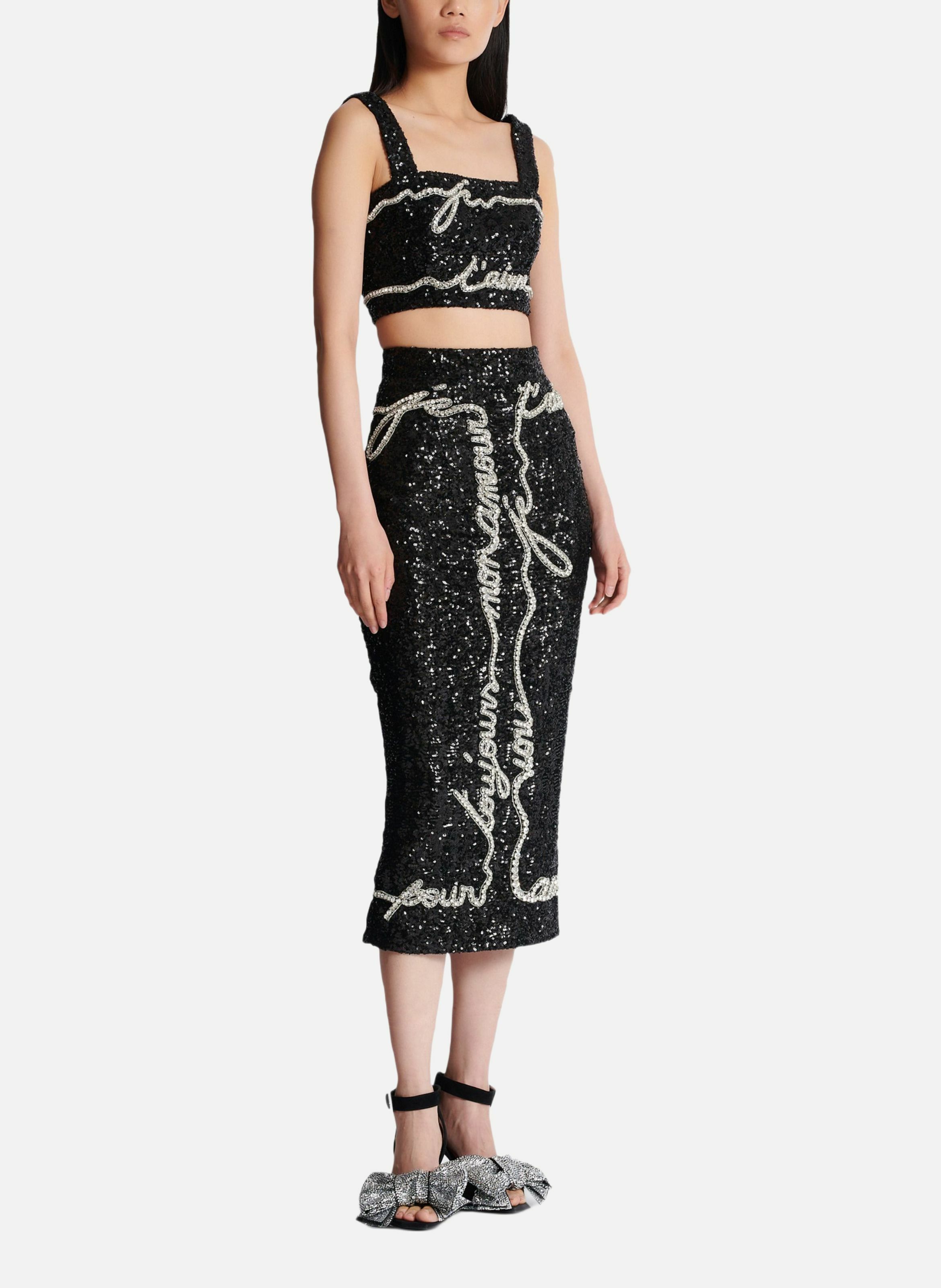 Top court brodé « lettre d'amour » BALMAIN Noir