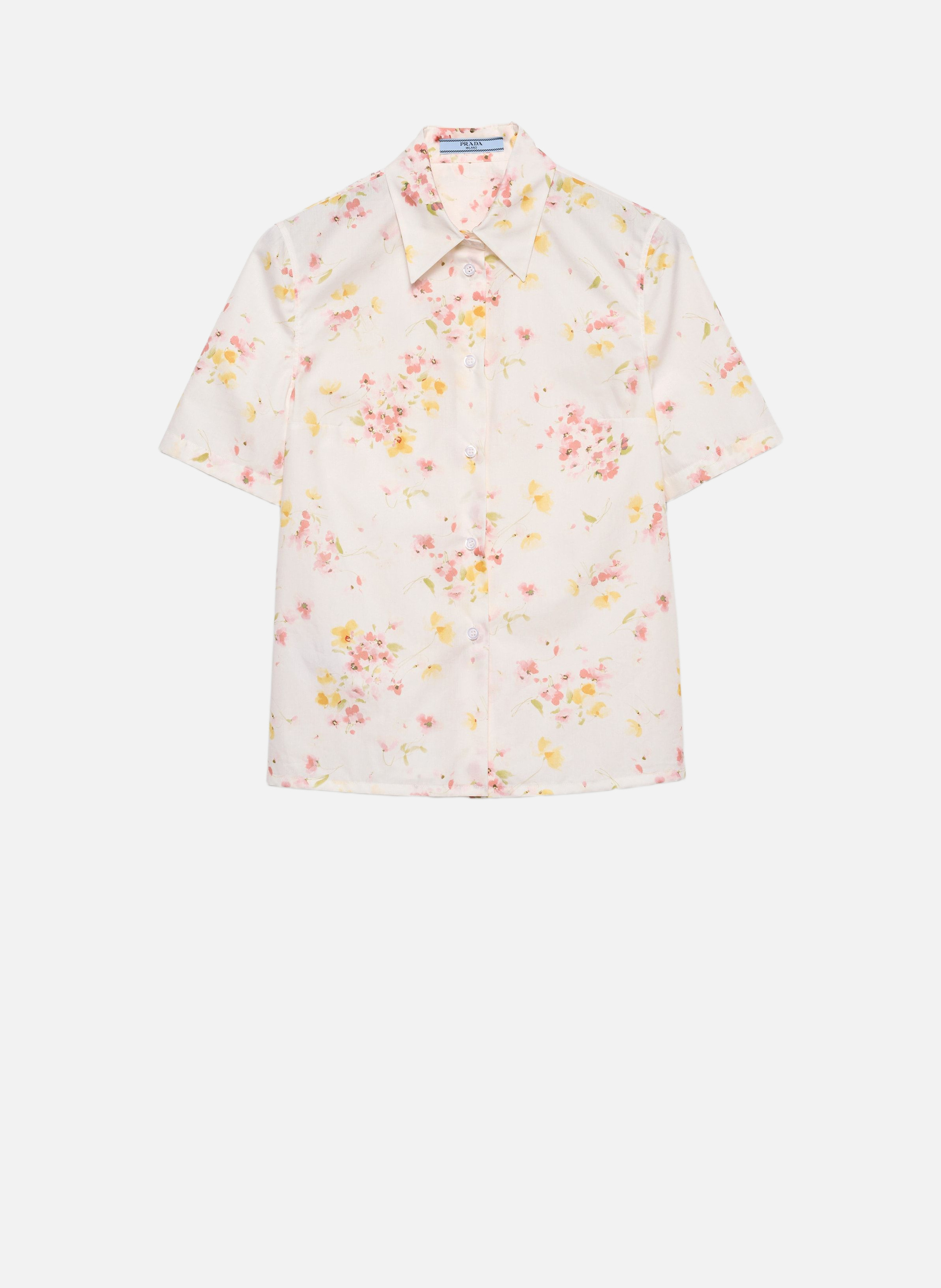 Chemise en popeline à manches courtes imprimé flor PRADA Rose