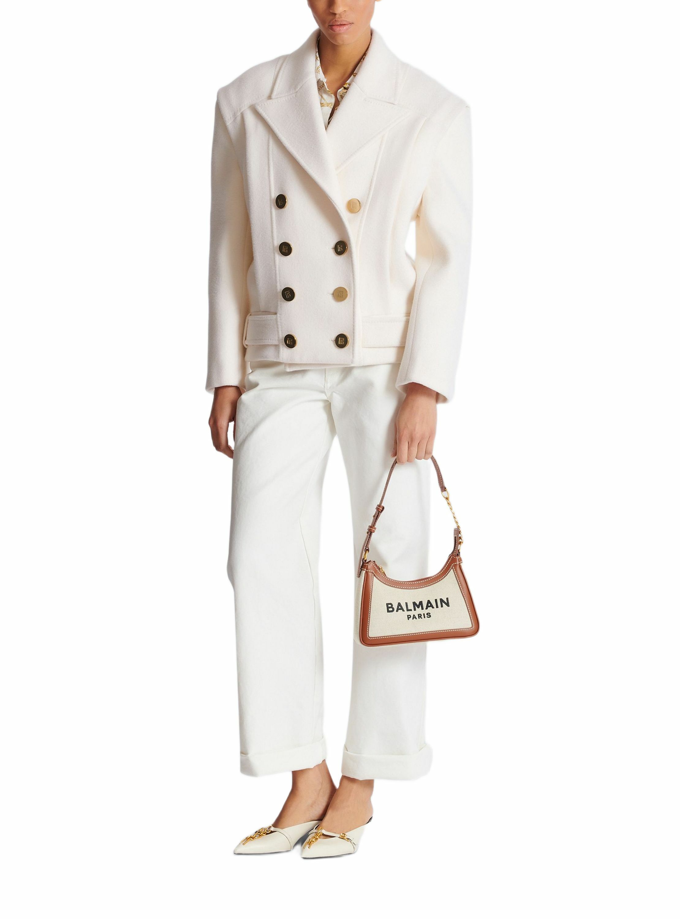 Sac b-army shoulder en toile et cuir BALMAIN Beige