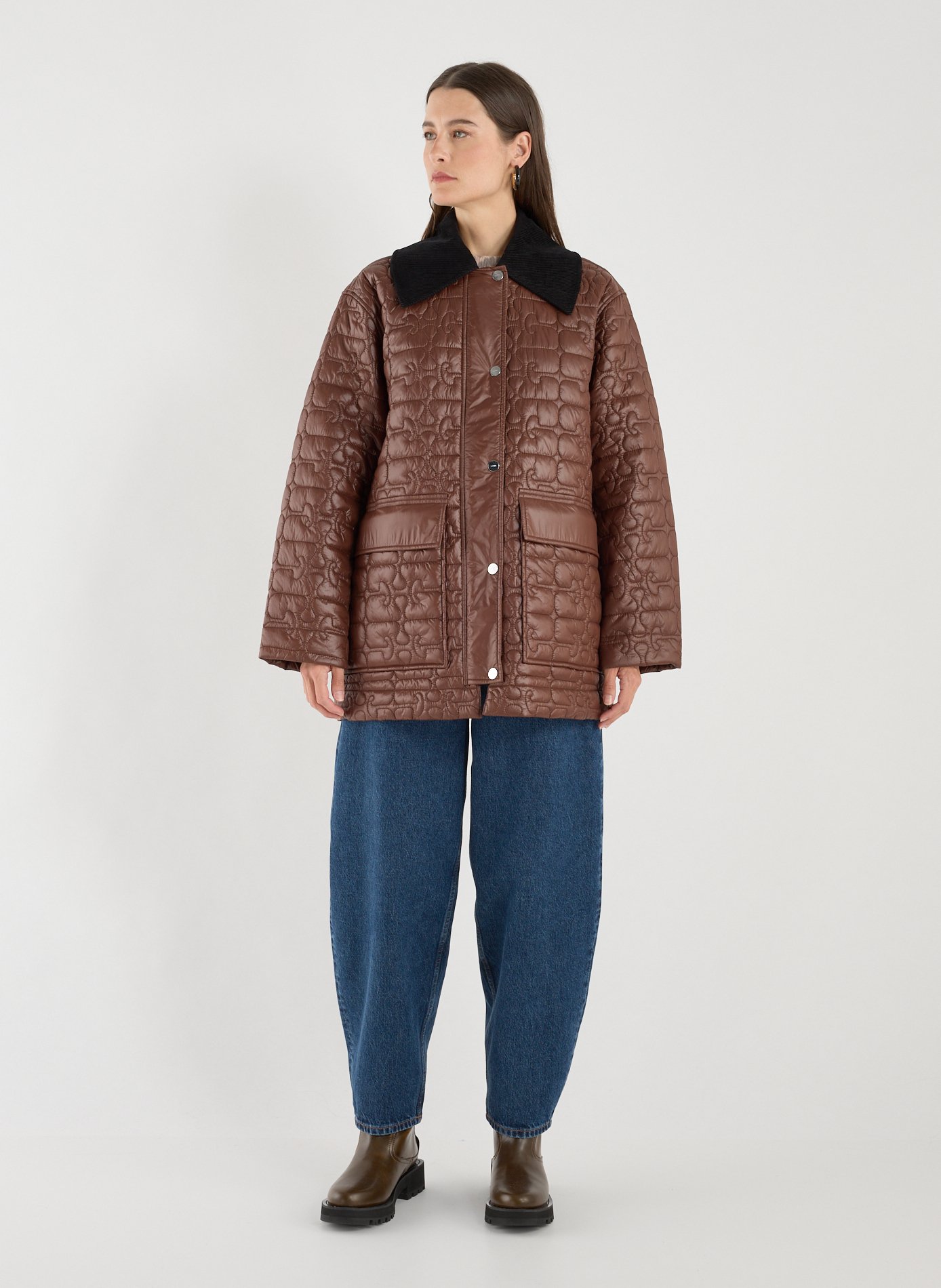 Long quilted jacket GANNI Brown
